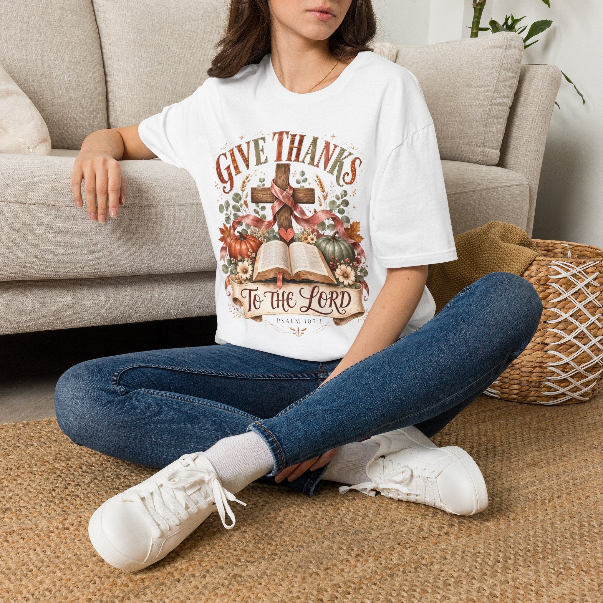 Give Thanks Christian T-Shirt — “Give Thanks to the Lord” Fall Faith Tee