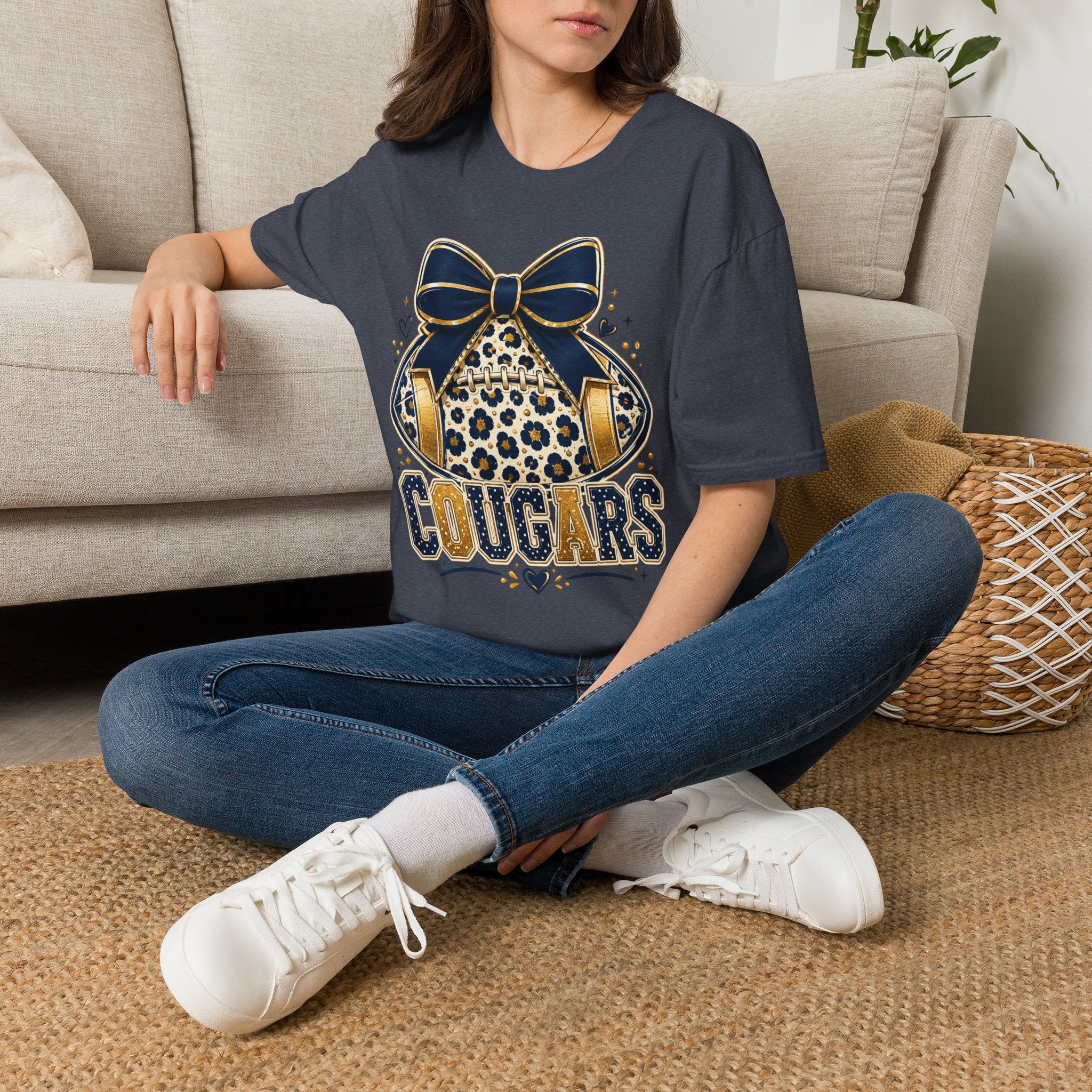 Cougars Leopard Headphones T-Shirt — Cute Team Mascot Graphic Tee