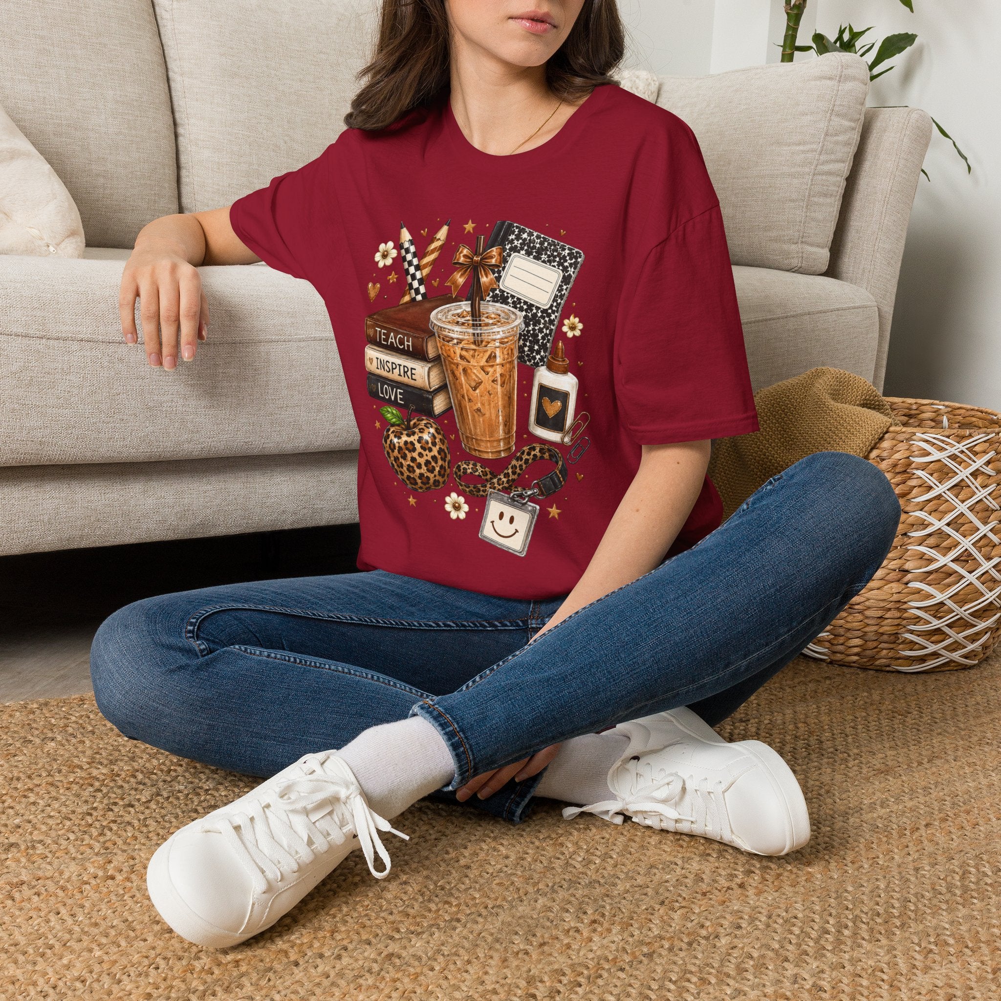 Teacher Coffee & Planner T‑Shirt — Teach Inspire Love Design