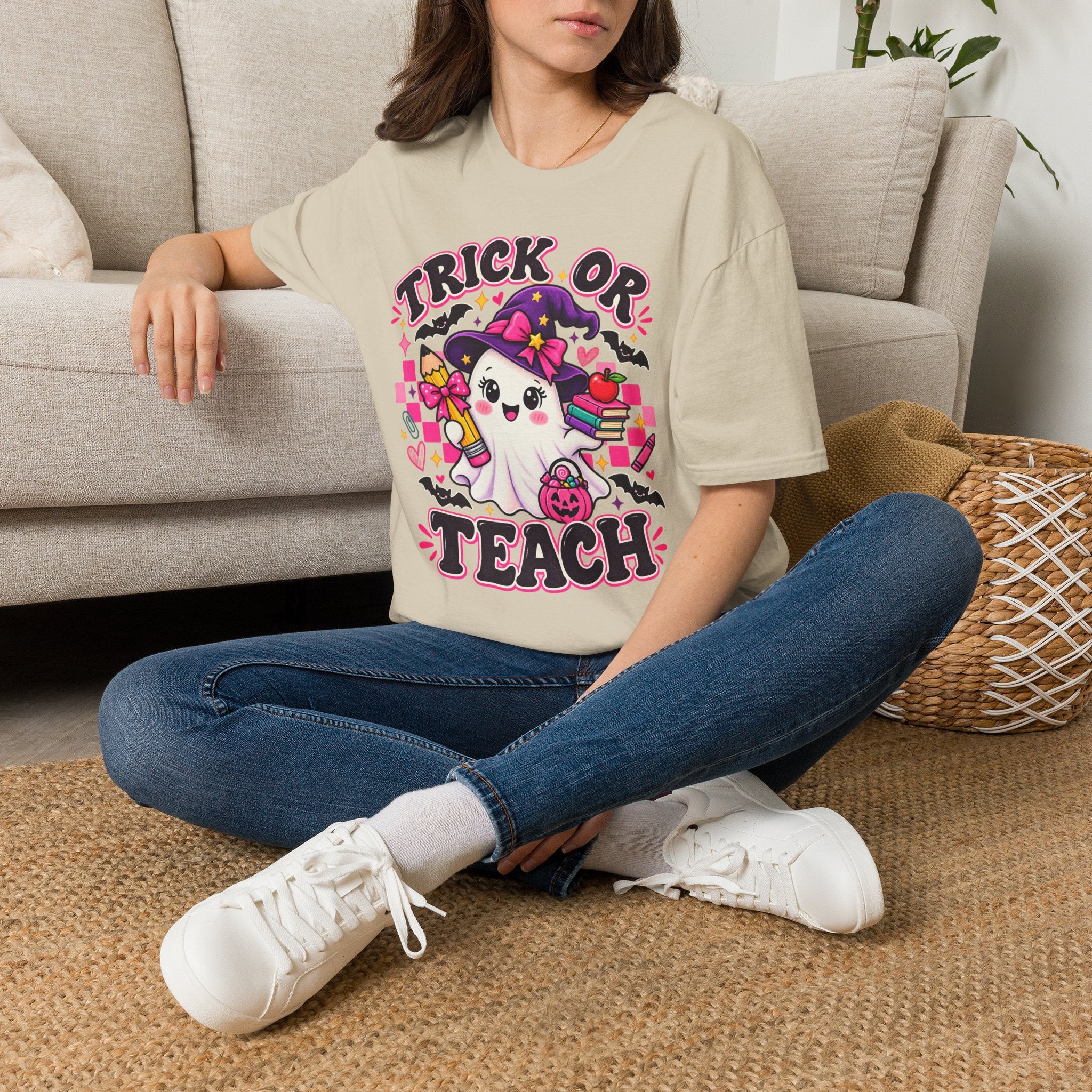 Trick or Teach T-Shirt — Cute Witch Ghost Teacher Halloween Tee