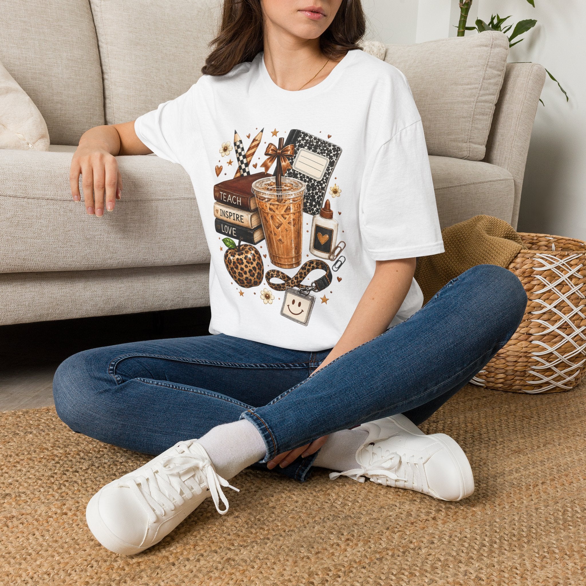 Teacher Coffee & Planner T‑Shirt — Teach Inspire Love Design