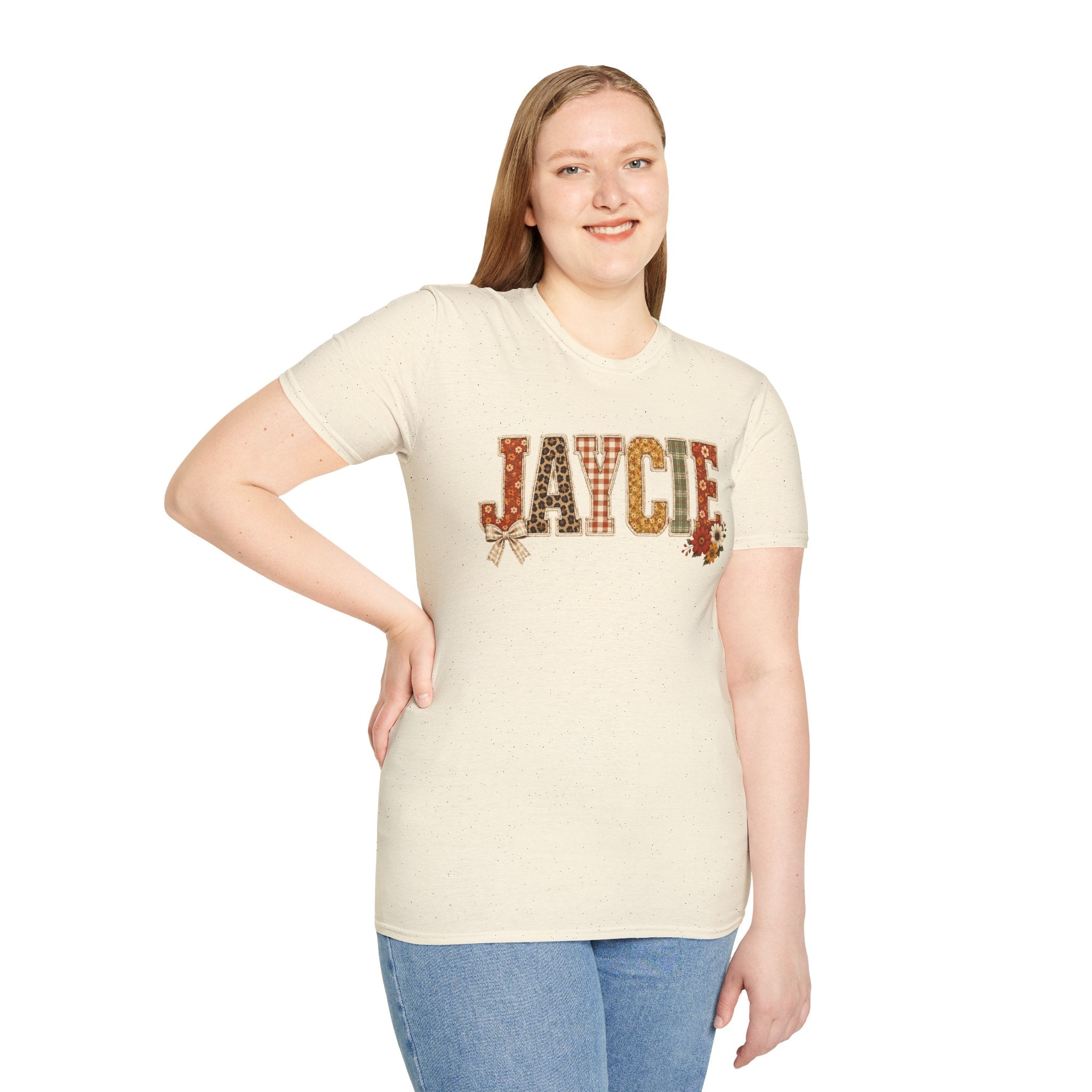 Personalized 'JAYCIE' Floral Plaid Name T-Shirt — Fall Patchwork Monogram Tee