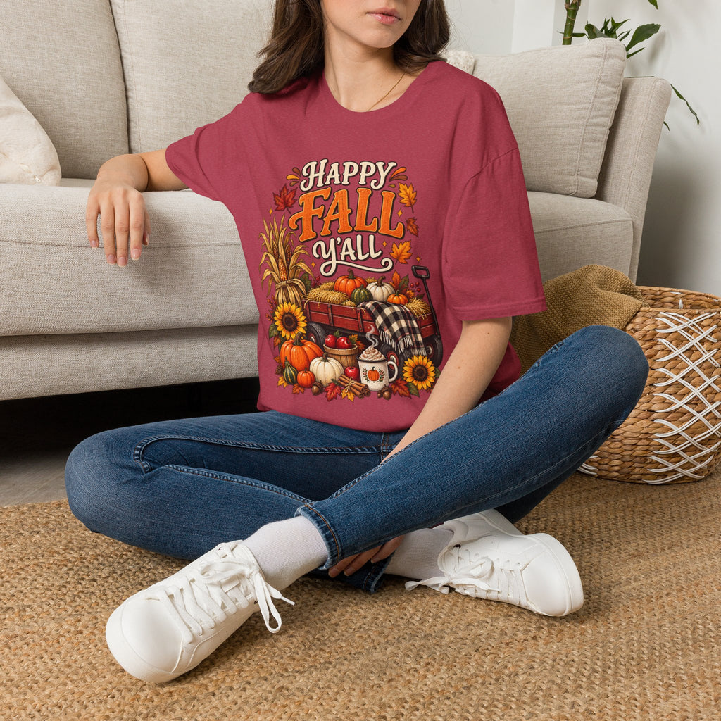 Happy Fall Y'all T-Shirt — Autumn Pumpkin & Sunflower Tee