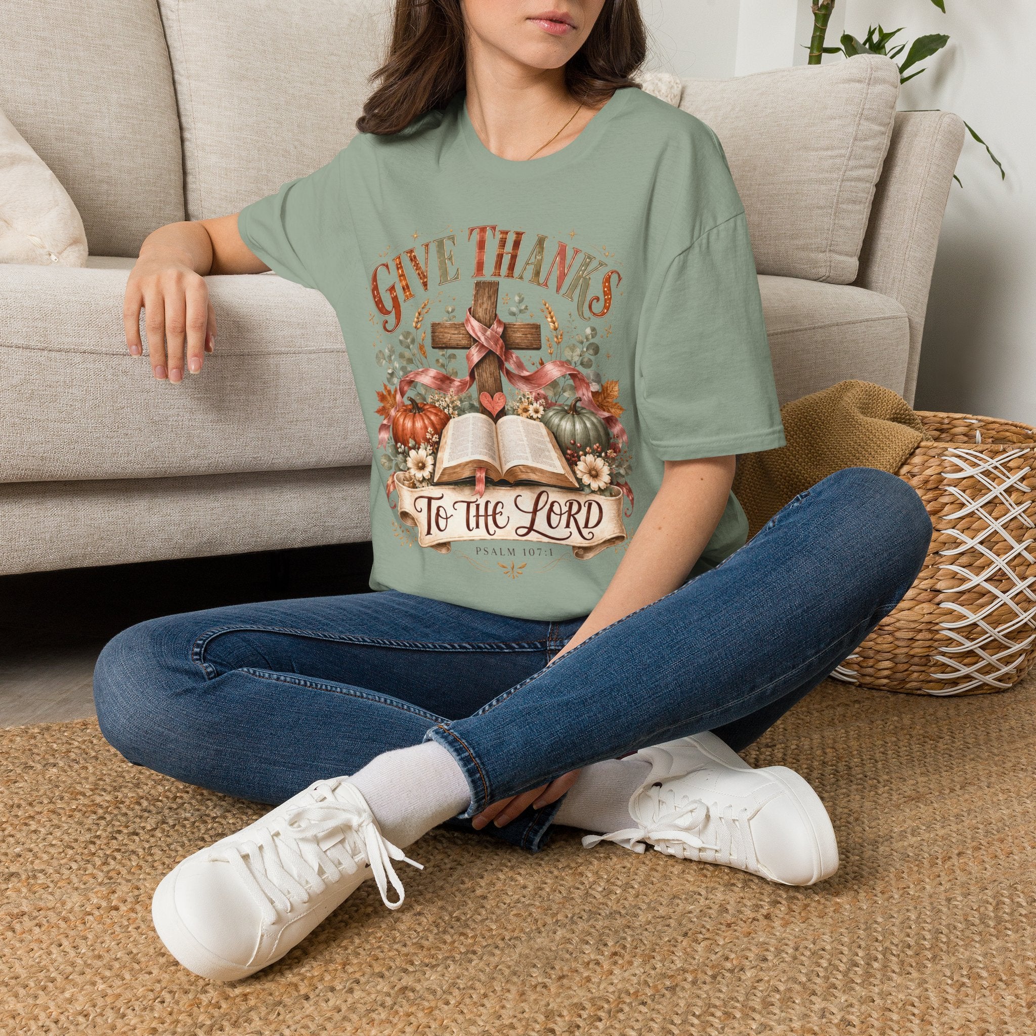 Give Thanks Christian T-Shirt — “Give Thanks to the Lord” Fall Faith Tee