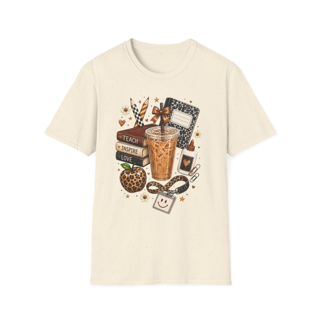 Teacher Coffee & Planner T‑Shirt — Teach Inspire Love Design