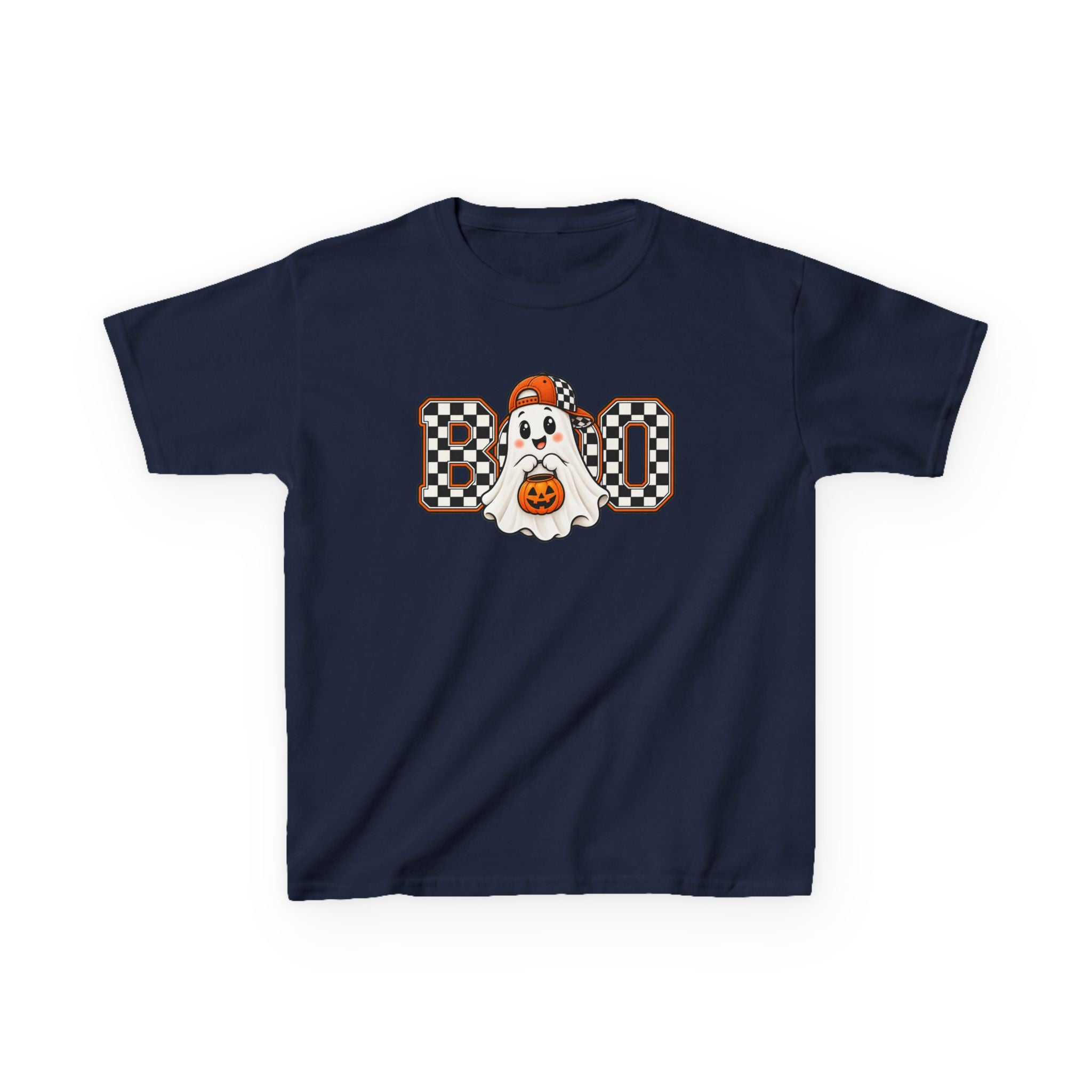 Kids (hat) Halloween 'Boo' Ghost T-Shirt — Checkered Pumpkin Costume Tee