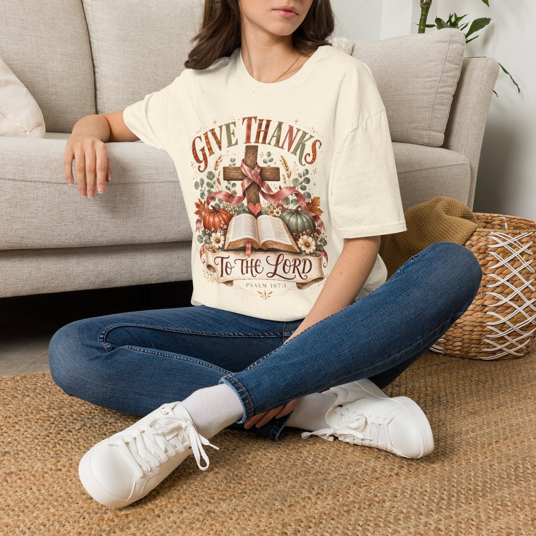 Give Thanks Christian T-Shirt — “Give Thanks to the Lord” Fall Faith Tee