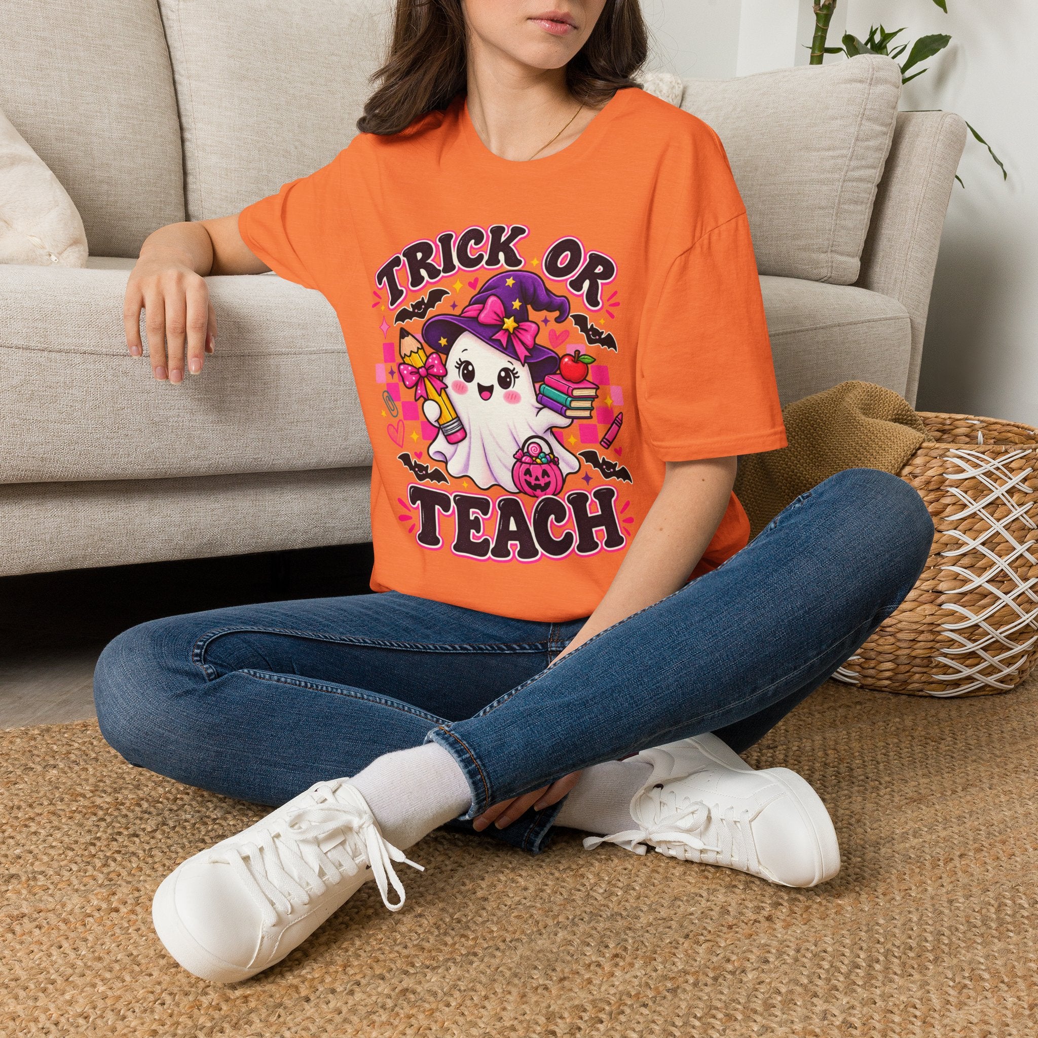 Trick or Teach T-Shirt — Cute Witch Ghost Teacher Halloween Tee