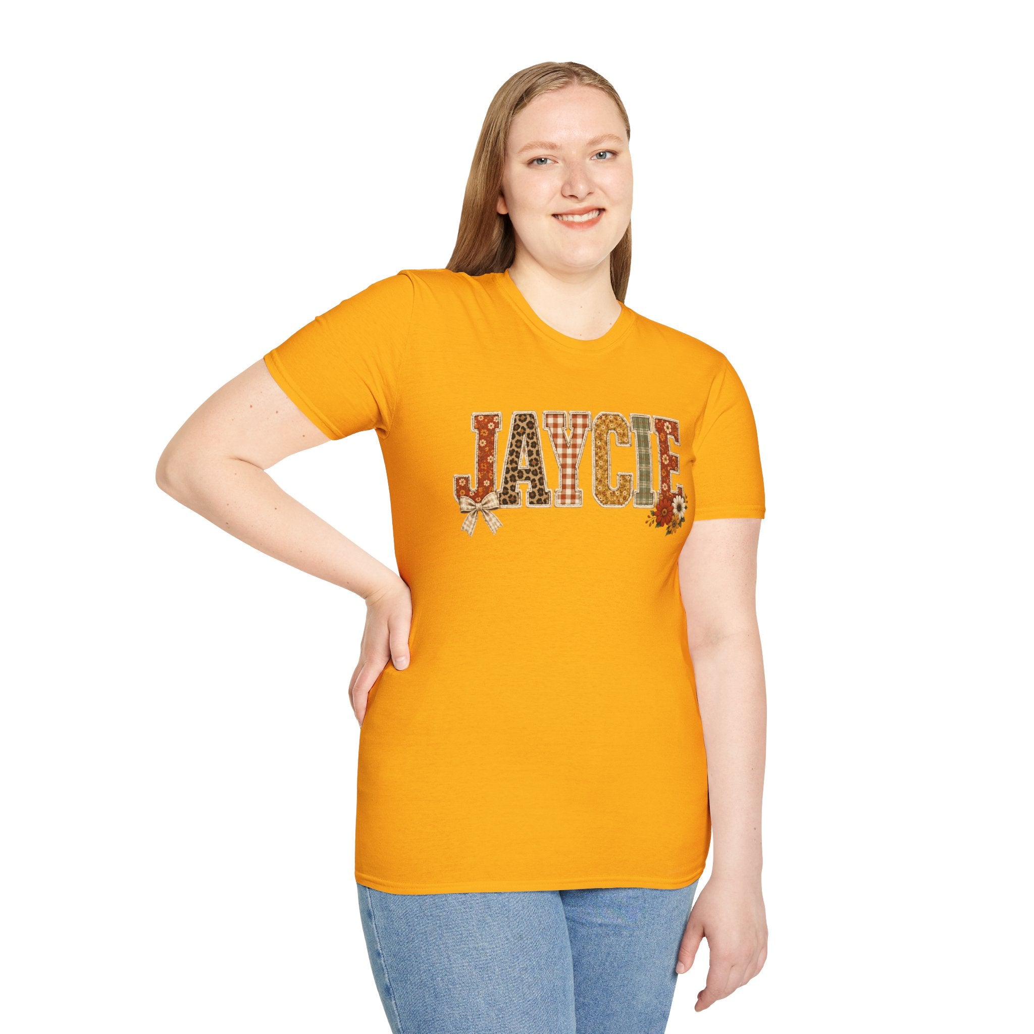 Personalized 'JAYCIE' Floral Plaid Name T-Shirt — Fall Patchwork Monogram Tee