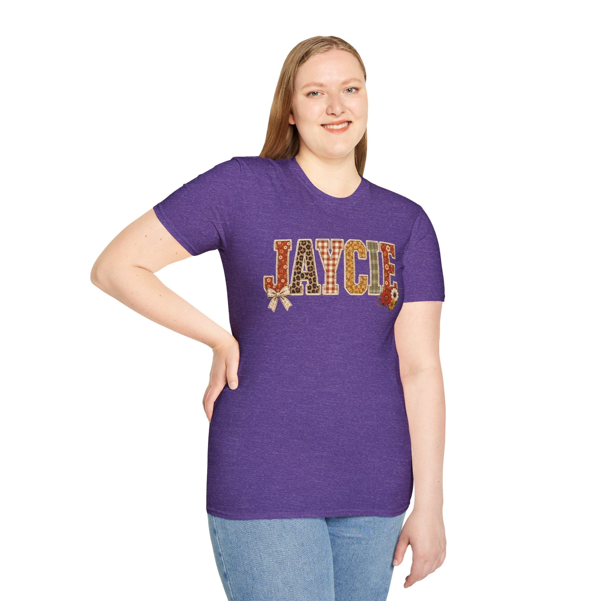 Personalized 'JAYCIE' Floral Plaid Name T-Shirt — Fall Patchwork Monogram Tee