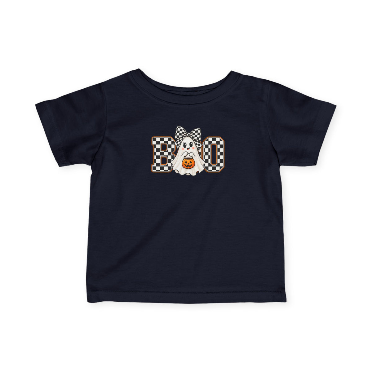 Infant Tee — 'BOO' Checkerboard Ghost Halloween Shirt for Baby