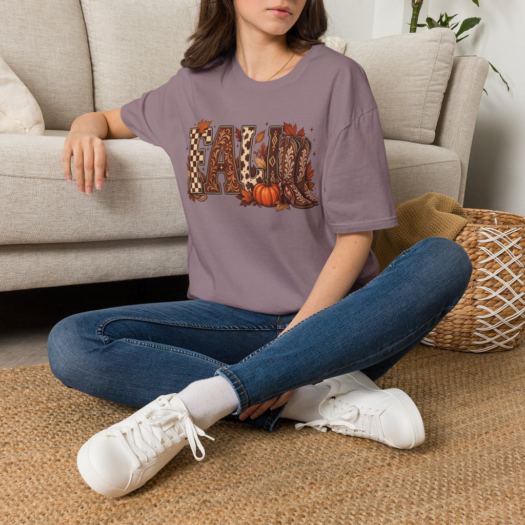 Fall Graphic T-Shirt — Pumpkin & Cowgirl Boots Autumn Tee