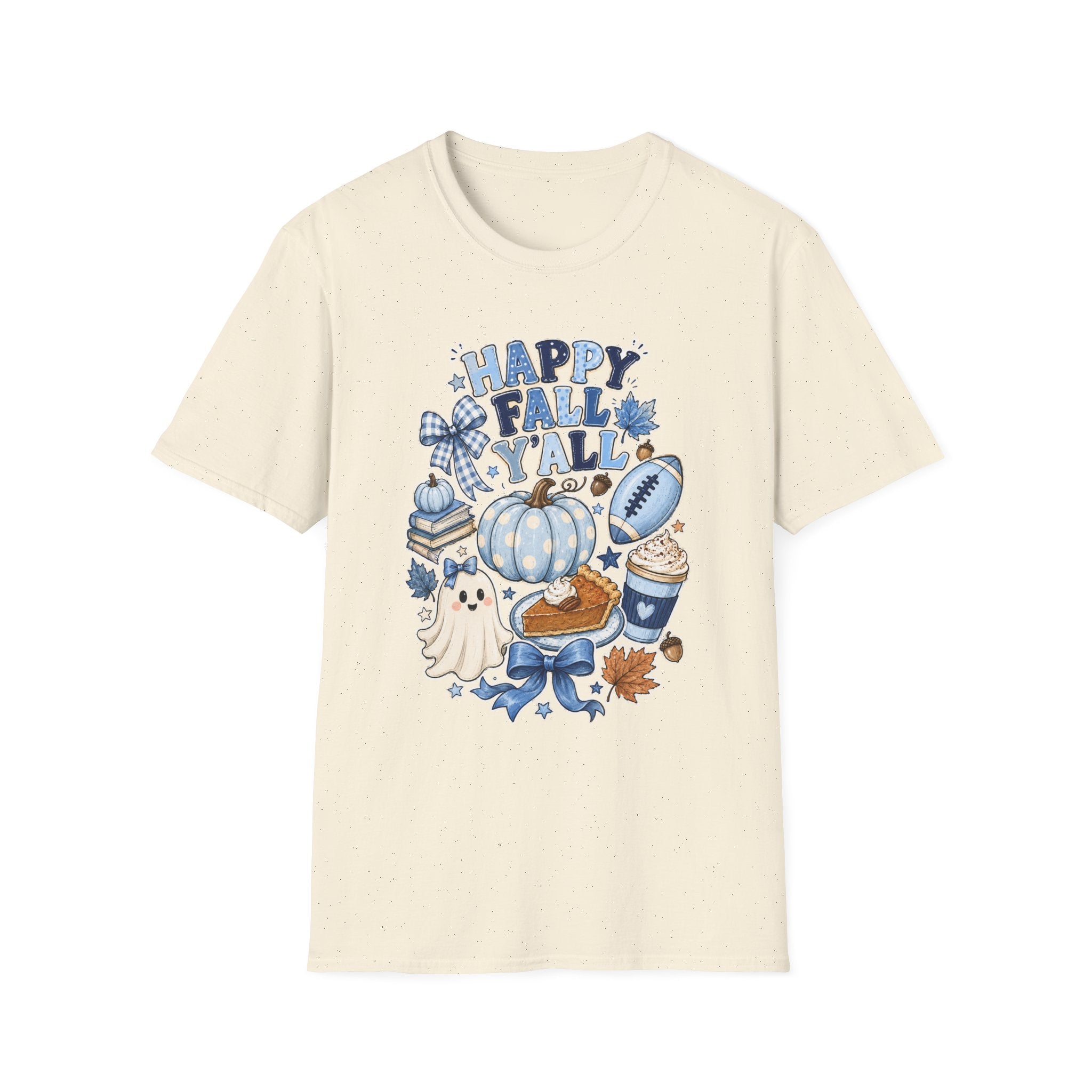 Happy Fall Y'all T-Shirt — Blue Pumpkin & Football Autumn Tee