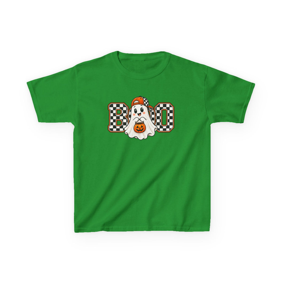 Kids (hat) Halloween 'Boo' Ghost T-Shirt — Checkered Pumpkin Costume Tee