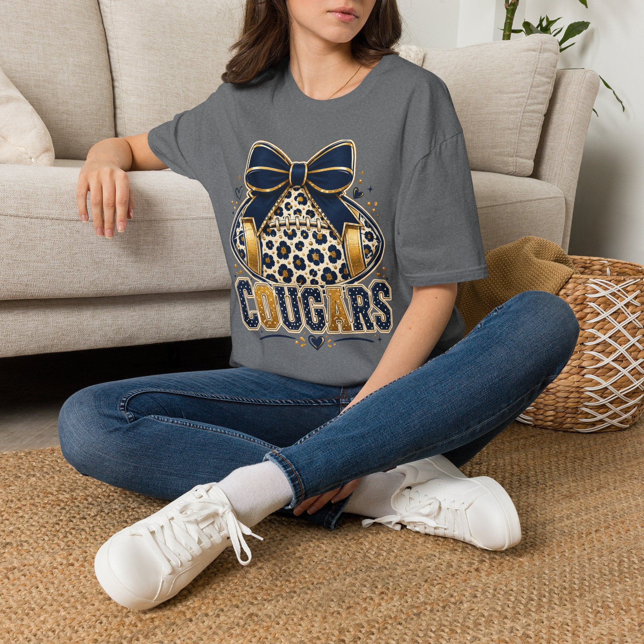 Cougars Leopard Headphones T-Shirt — Cute Team Mascot Graphic Tee