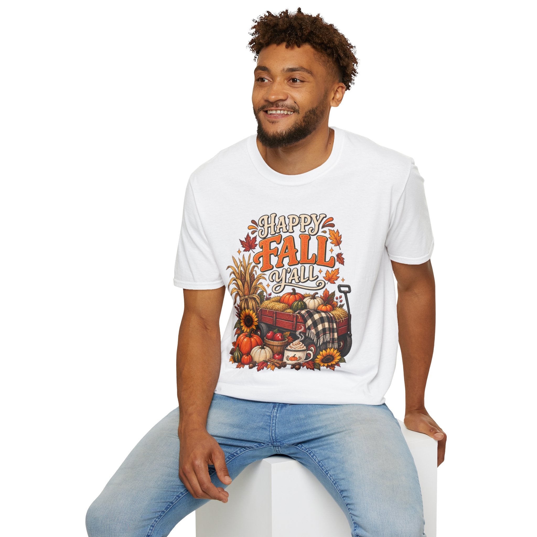 Happy Fall Y'all T-Shirt — Autumn Pumpkin & Sunflower Tee