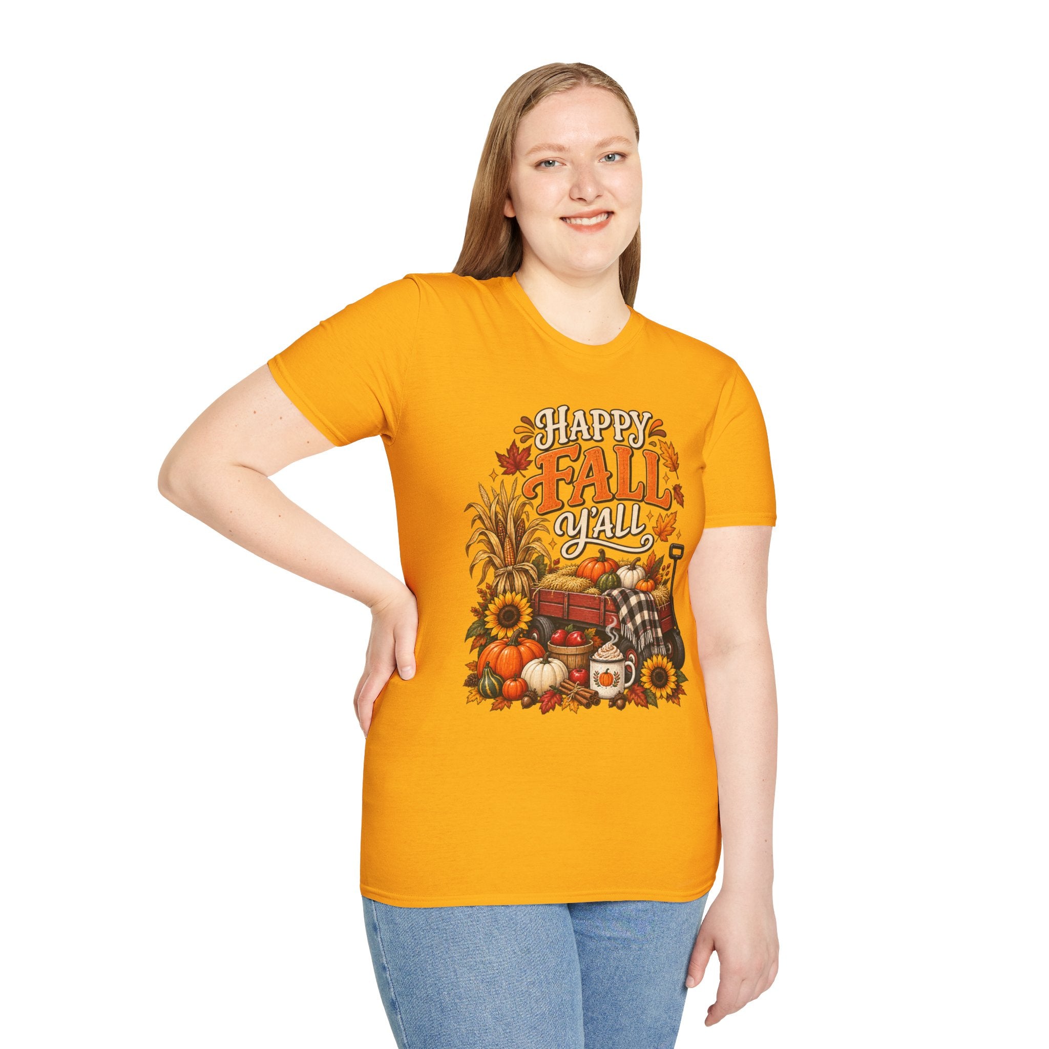 Happy Fall Y'all T-Shirt — Autumn Pumpkin & Sunflower Tee