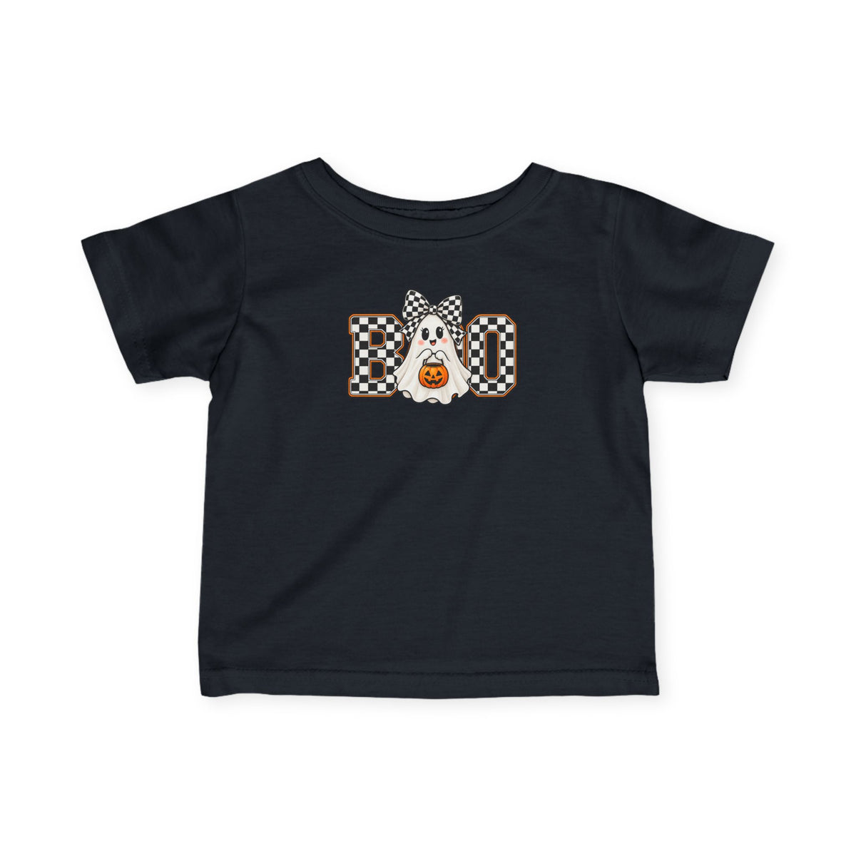 Infant Tee — 'BOO' Checkerboard Ghost Halloween Shirt for Baby