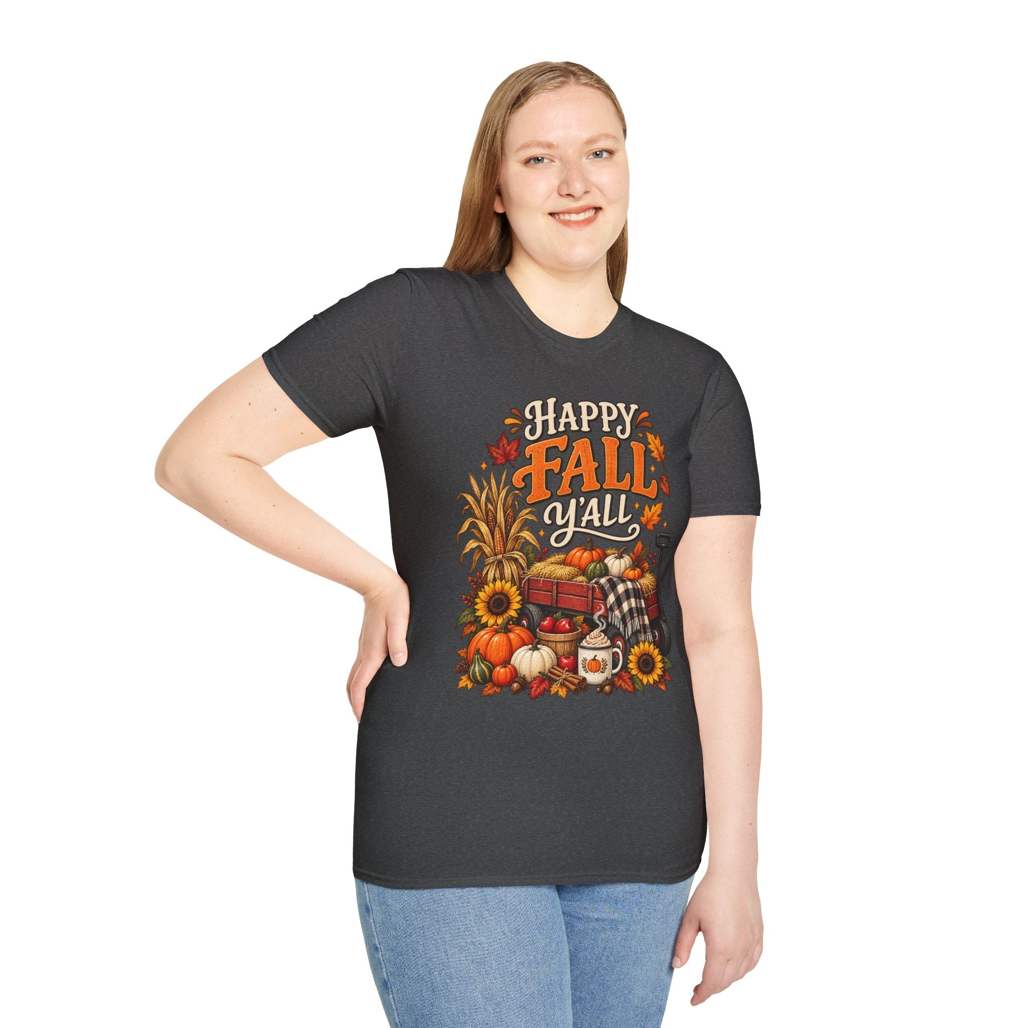 Happy Fall Y'all T-Shirt — Autumn Pumpkin & Sunflower Tee