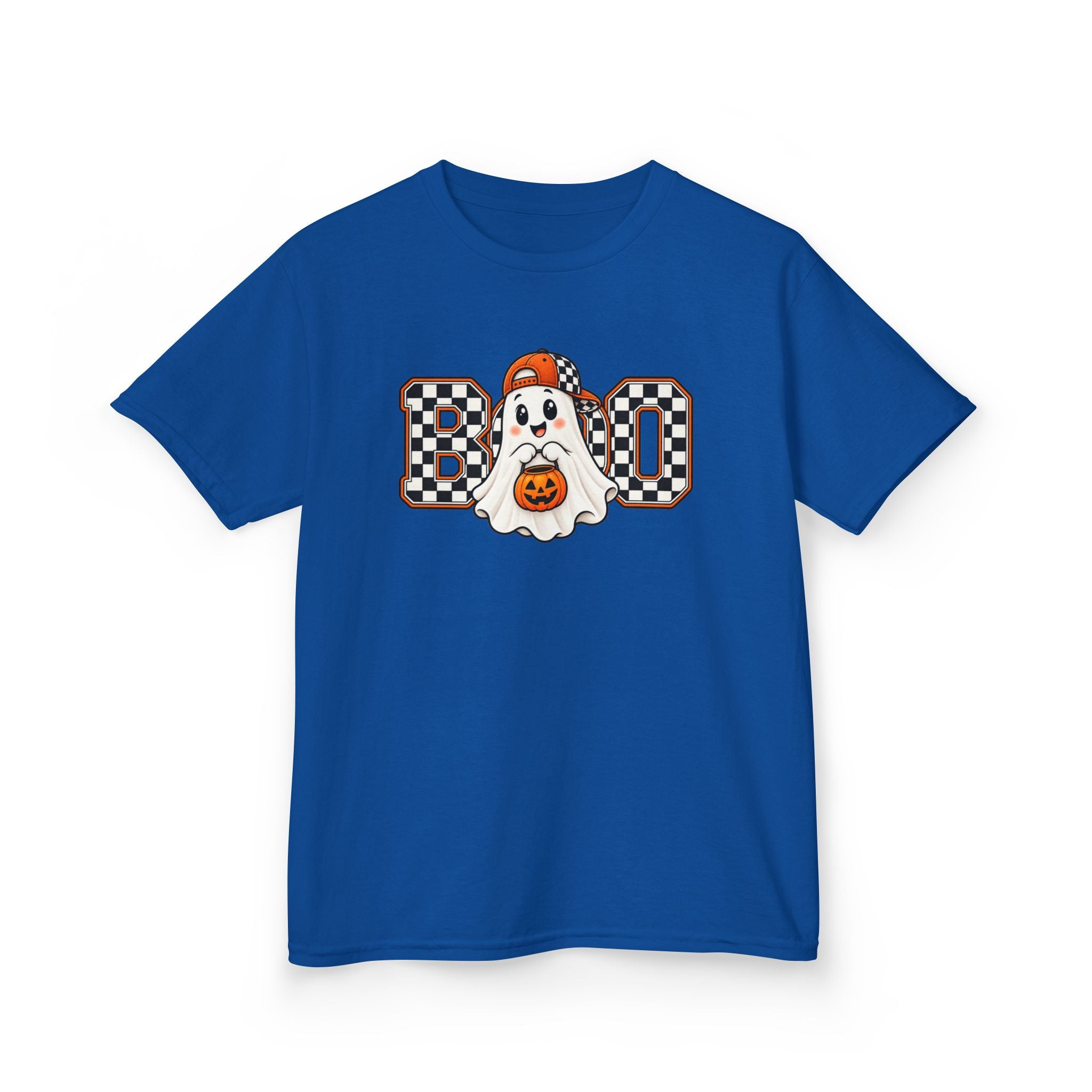 Kids (hat) Halloween 'Boo' Ghost T-Shirt — Checkered Pumpkin Costume Tee