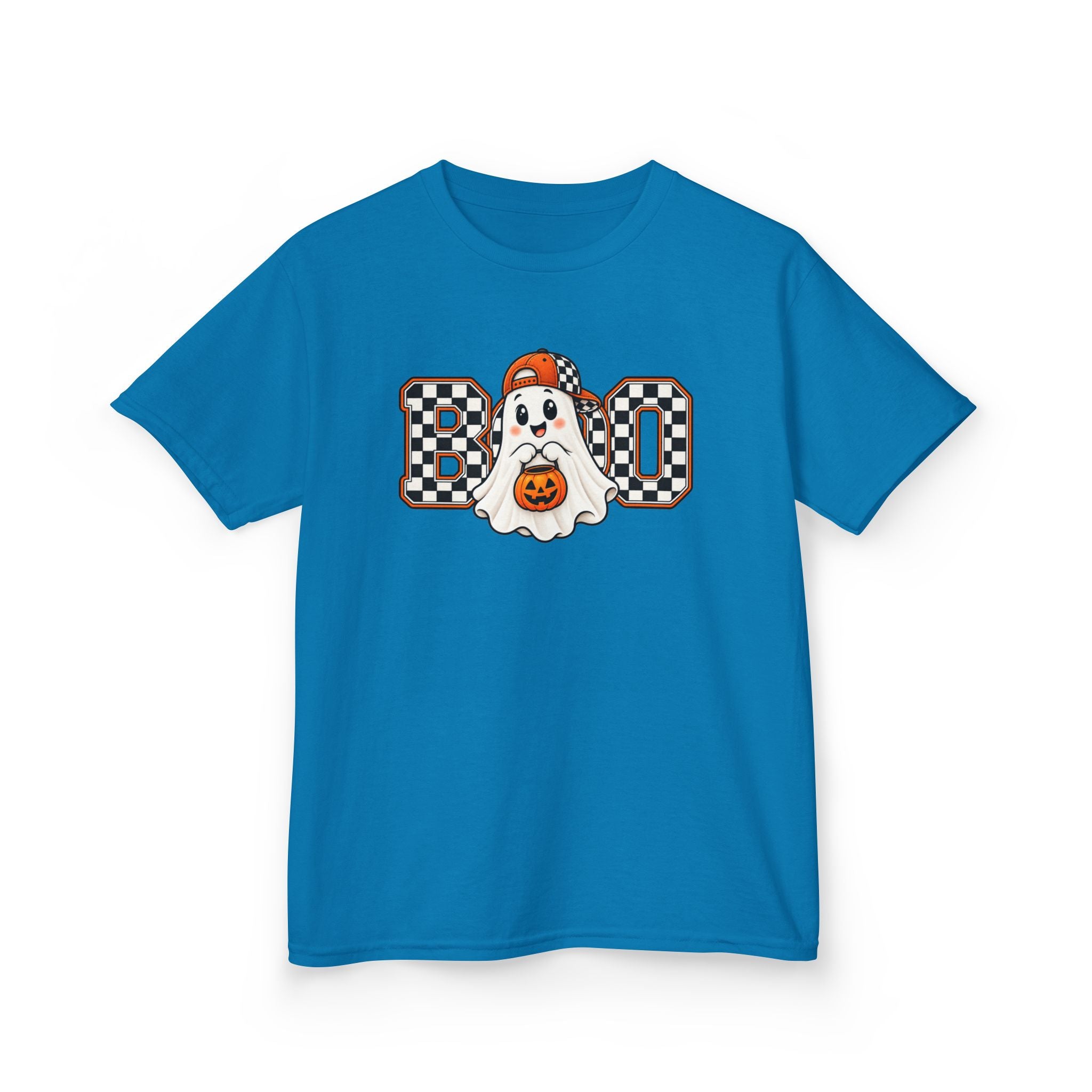 Kids (hat) Halloween 'Boo' Ghost T-Shirt — Checkered Pumpkin Costume Tee