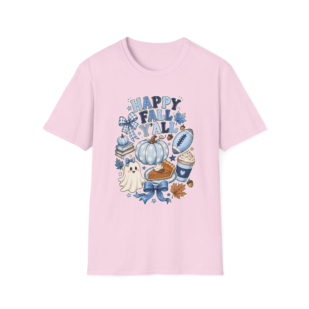 Happy Fall Y'all T-Shirt — Blue Pumpkin & Football Autumn Tee