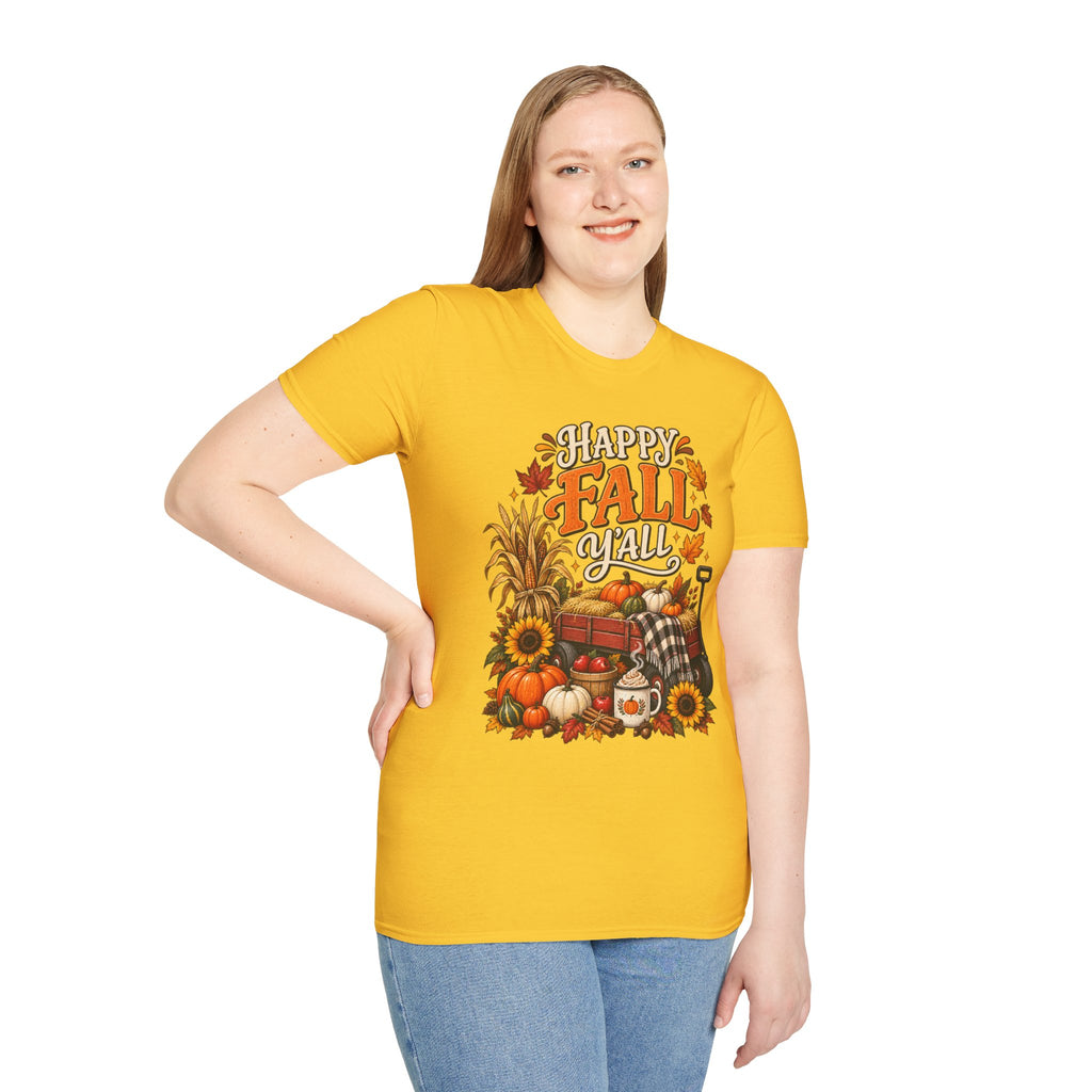 Happy Fall Y'all T-Shirt — Autumn Pumpkin & Sunflower Tee