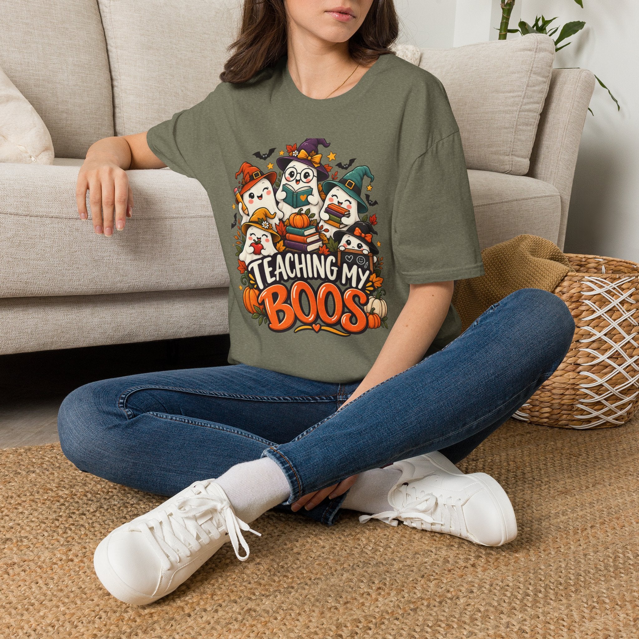 Halloween Teacher T-Shirt — "Teaching My Boos" Cute Ghosts & Pumpkins Tee