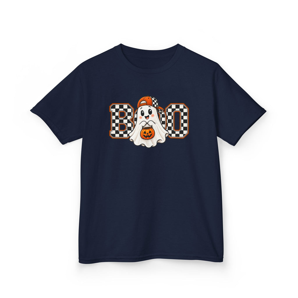 Kids (hat) Halloween 'Boo' Ghost T-Shirt — Checkered Pumpkin Costume Tee
