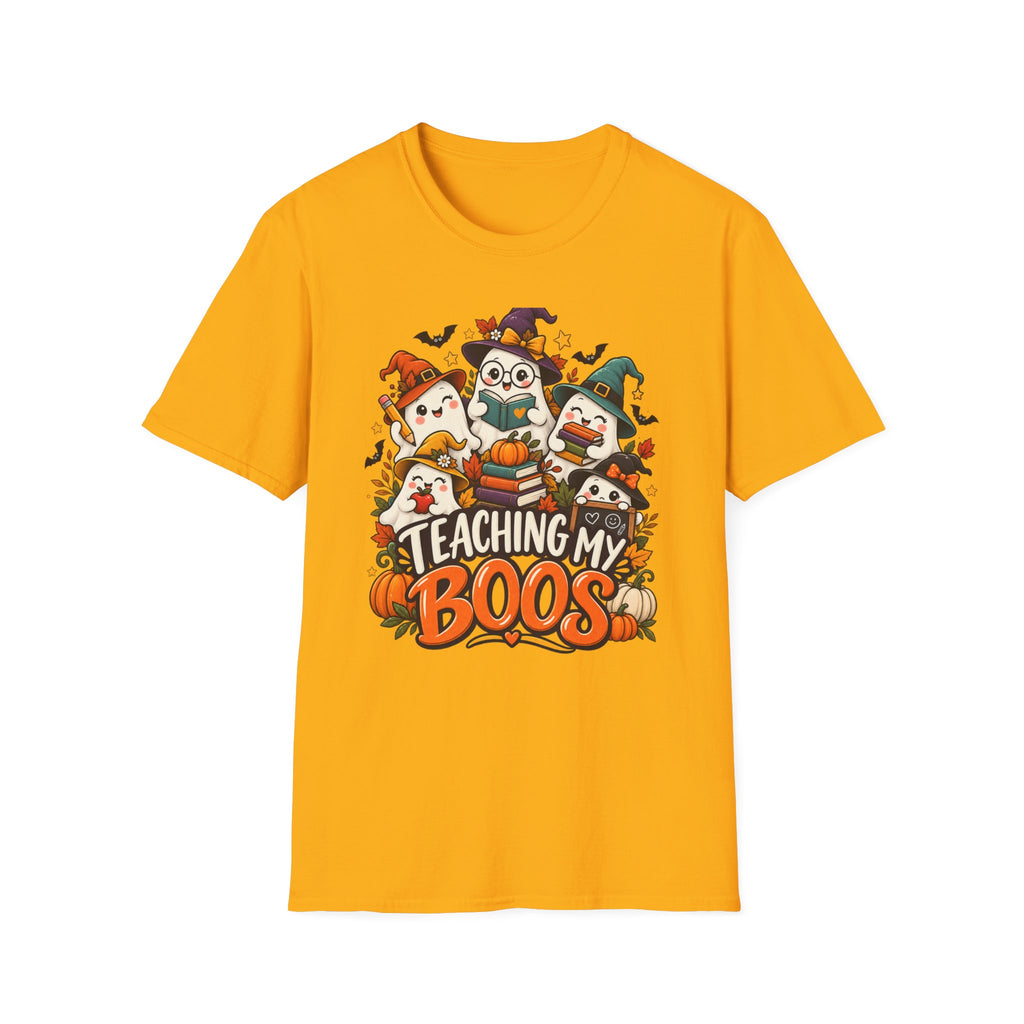 Halloween Teacher T-Shirt — "Teaching My Boos" Cute Ghosts & Pumpkins Tee