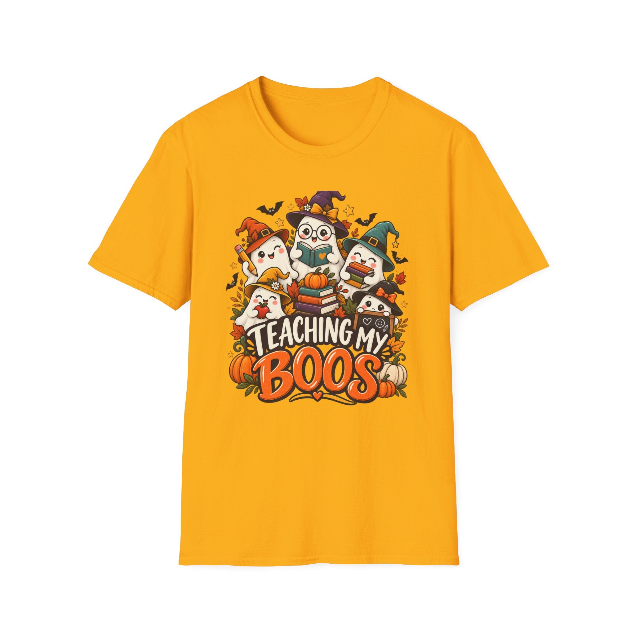 Halloween Teacher T-Shirt — "Teaching My Boos" Cute Ghosts & Pumpkins Tee