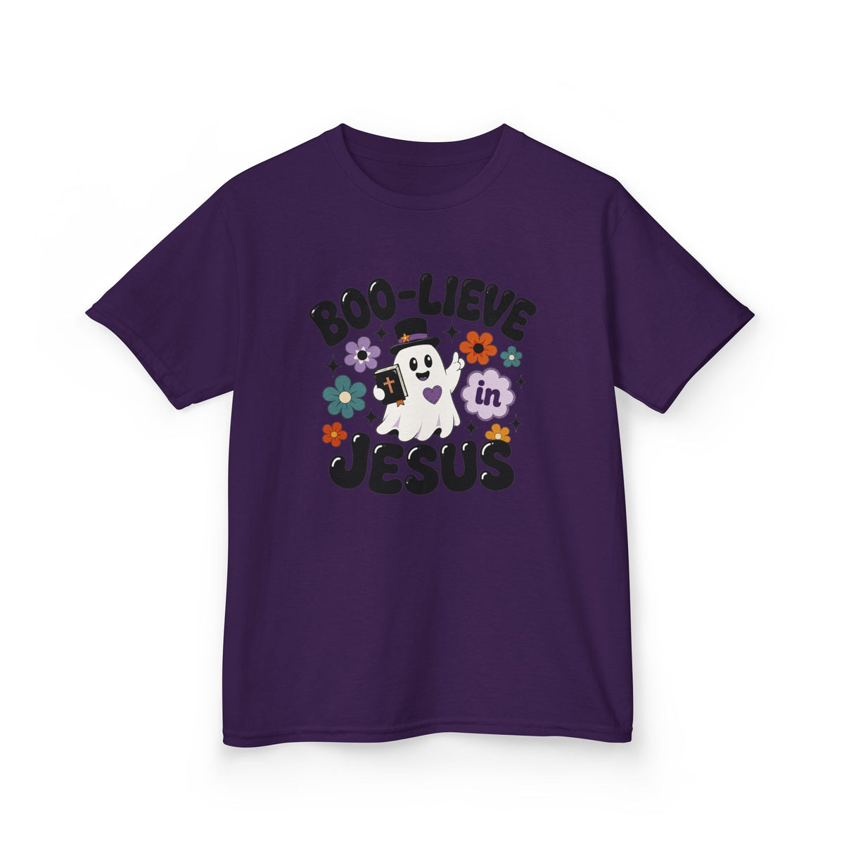 Kids Tee — "Boo-lieve in Jesus" Cute Halloween Ghost Christian Shirt
