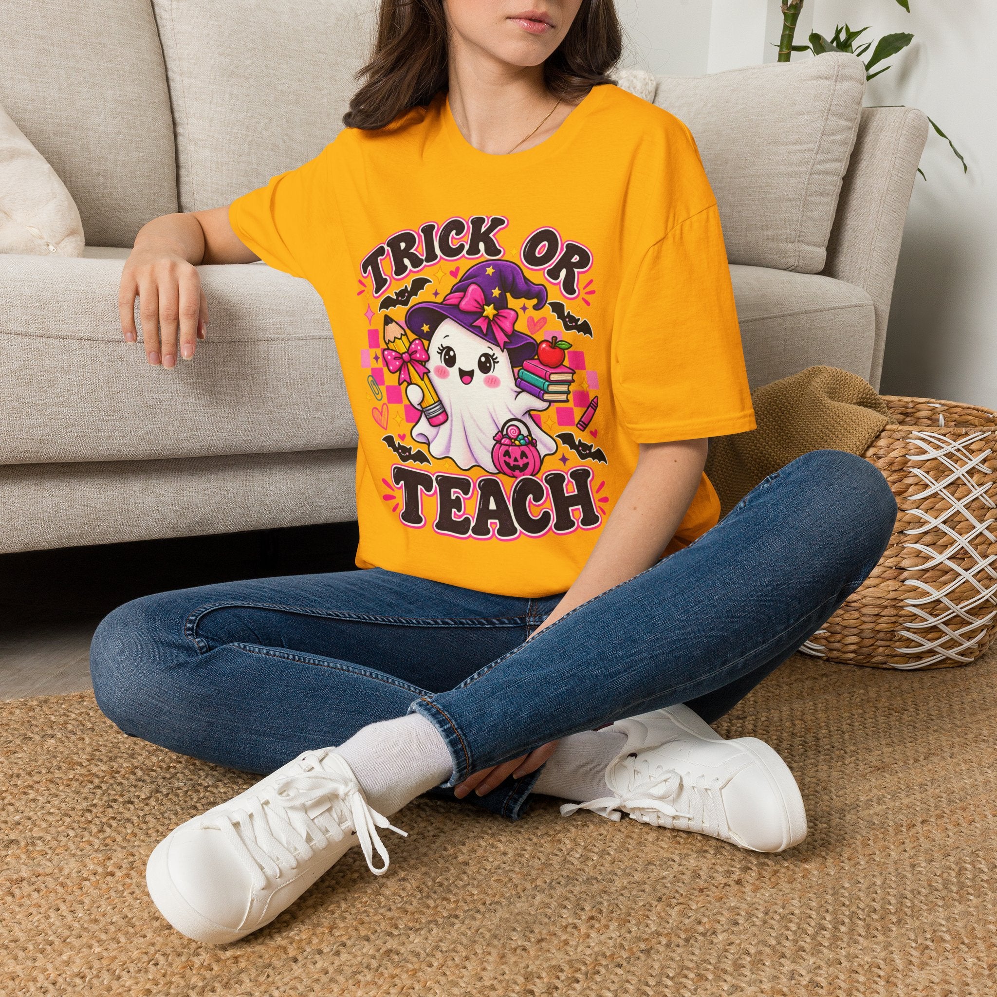 Trick or Teach T-Shirt — Cute Witch Ghost Teacher Halloween Tee