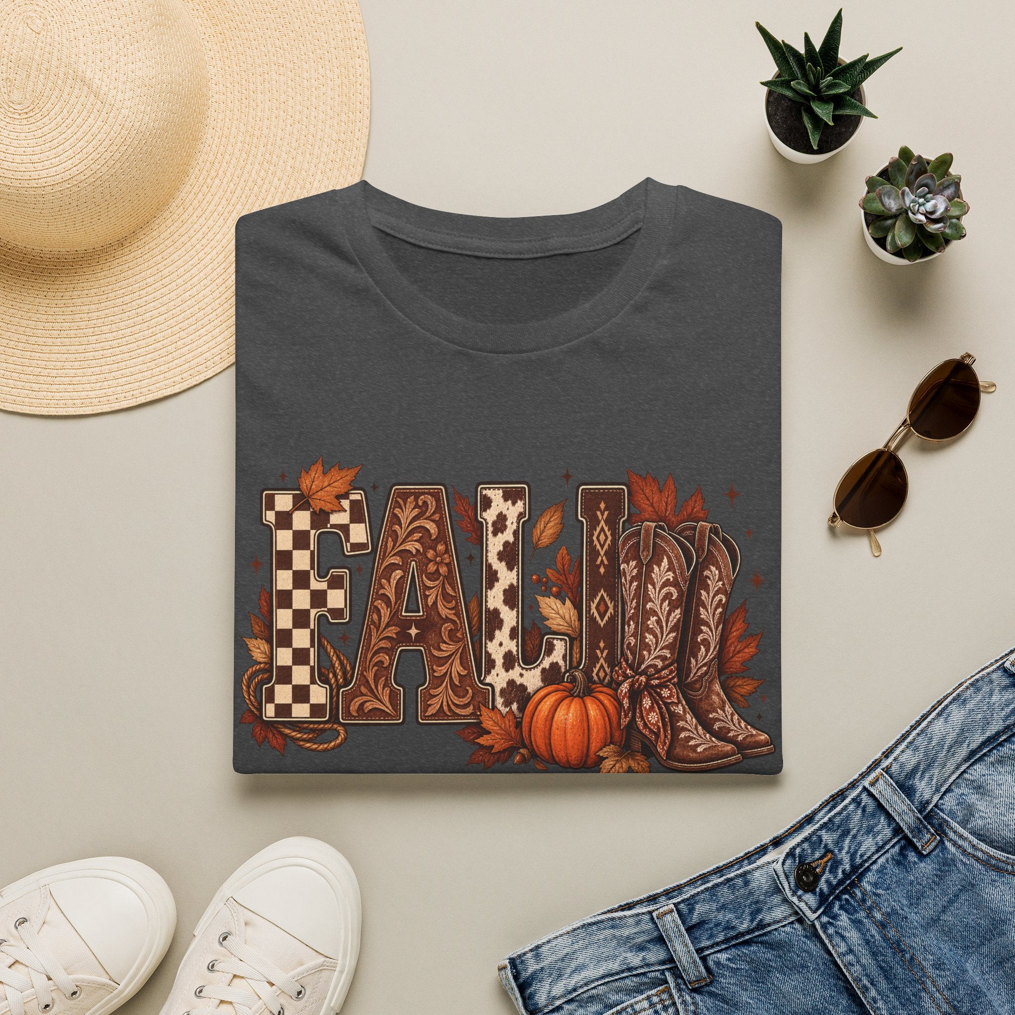 Fall Graphic T-Shirt — Pumpkin & Cowgirl Boots Autumn Tee