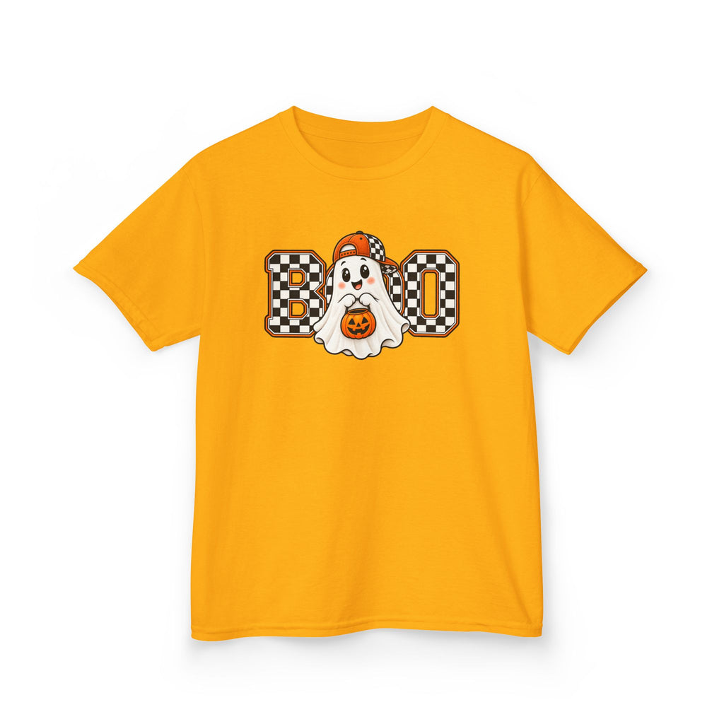 Kids (hat) Halloween 'Boo' Ghost T-Shirt — Checkered Pumpkin Costume Tee