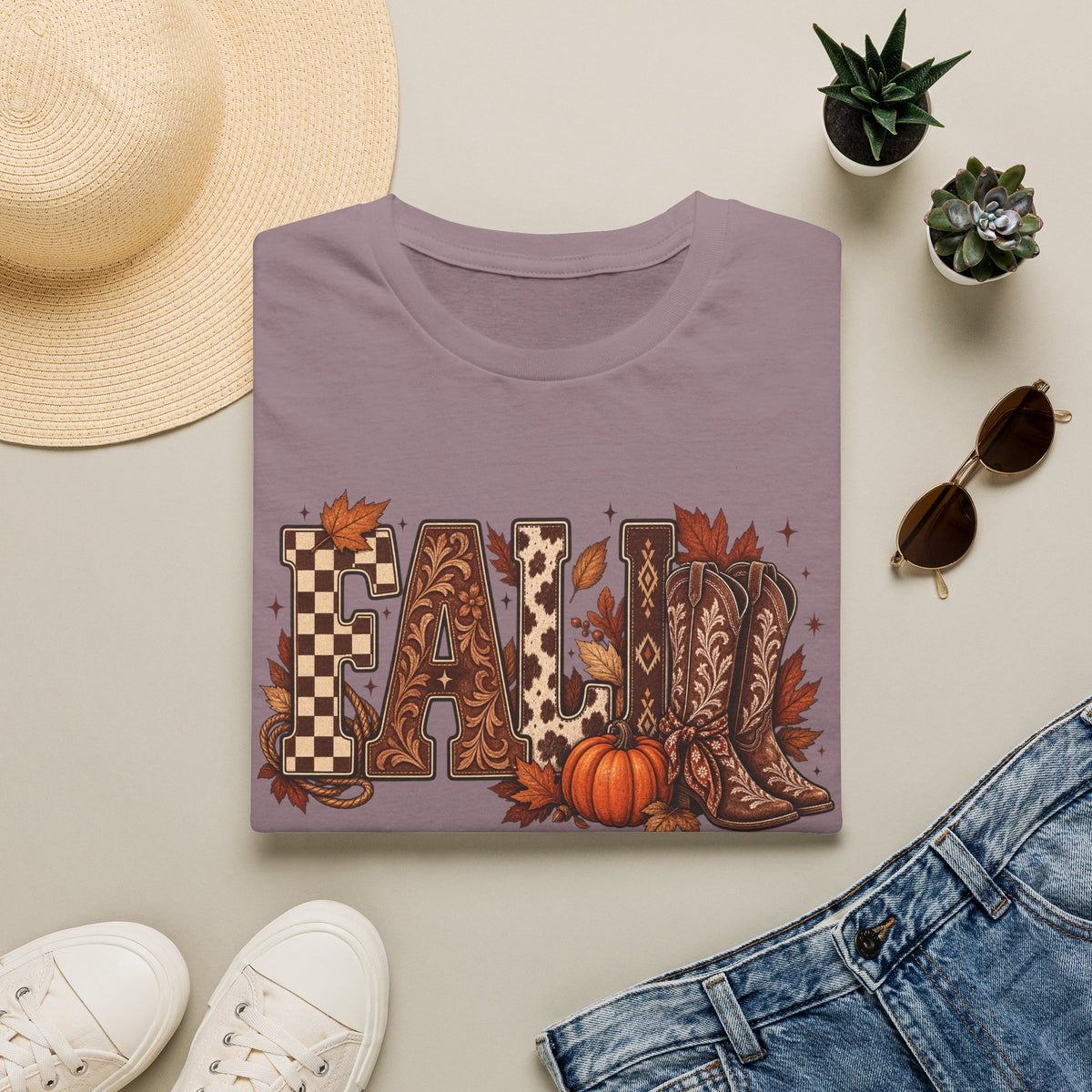 Fall Graphic T-Shirt — Pumpkin & Cowgirl Boots Autumn Tee