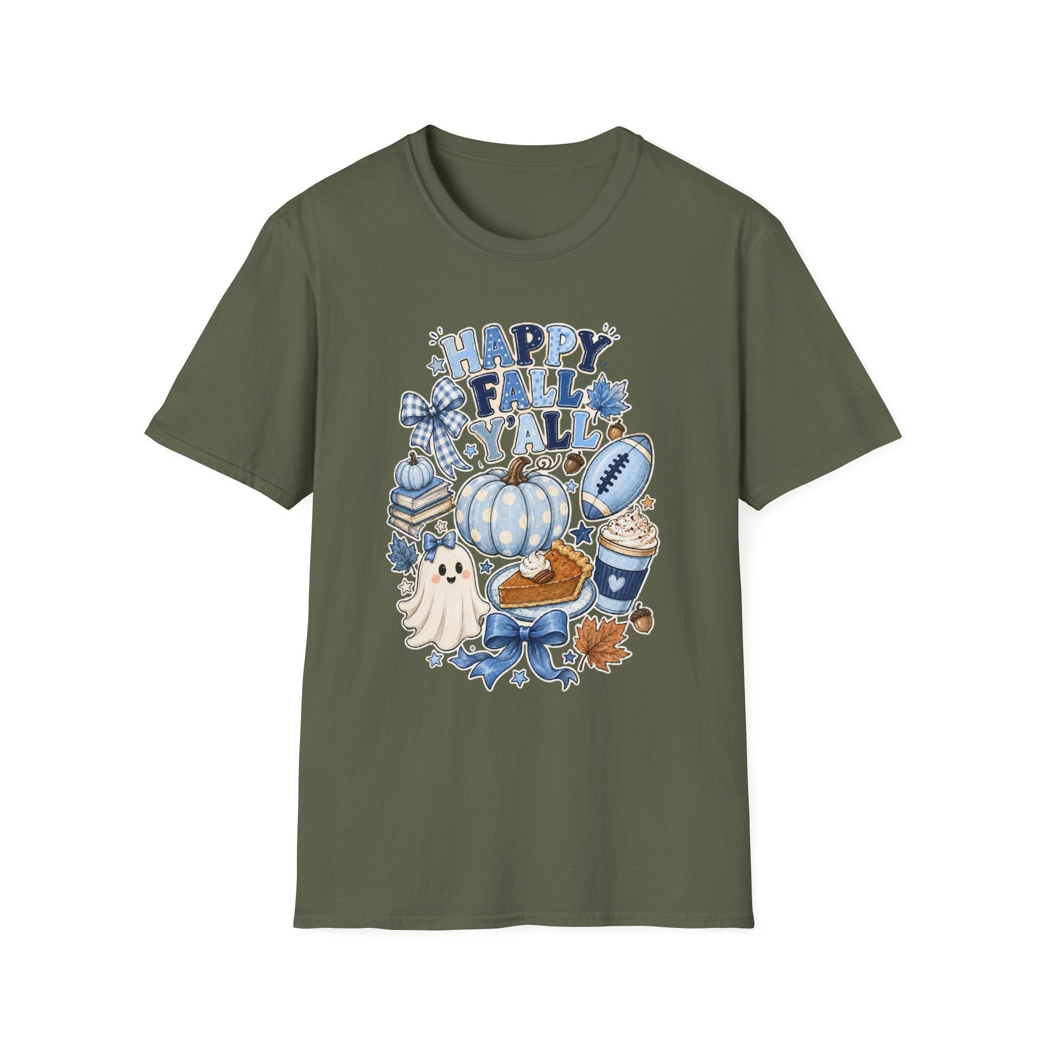 Happy Fall Y'all T-Shirt — Blue Pumpkin & Football Autumn Tee