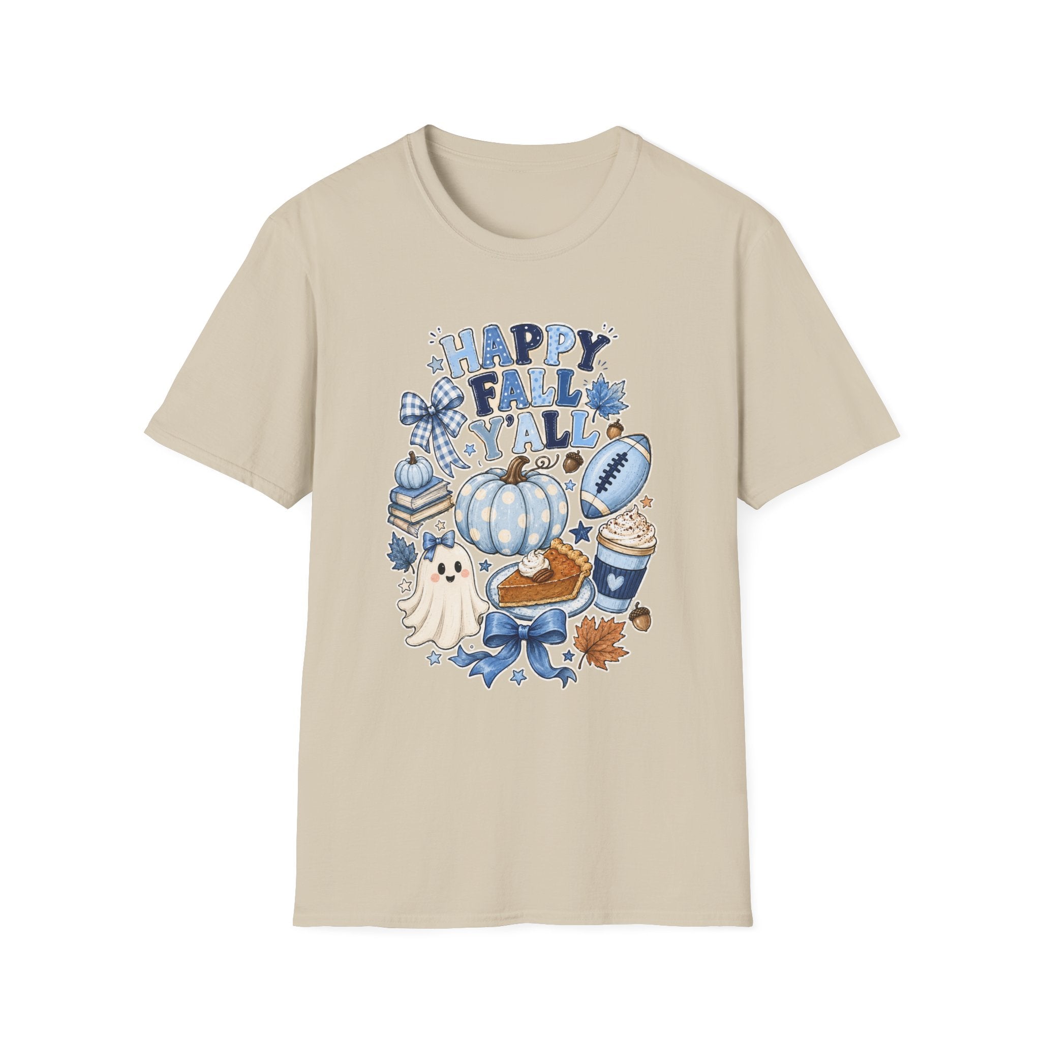 Happy Fall Y'all T-Shirt — Blue Pumpkin & Football Autumn Tee