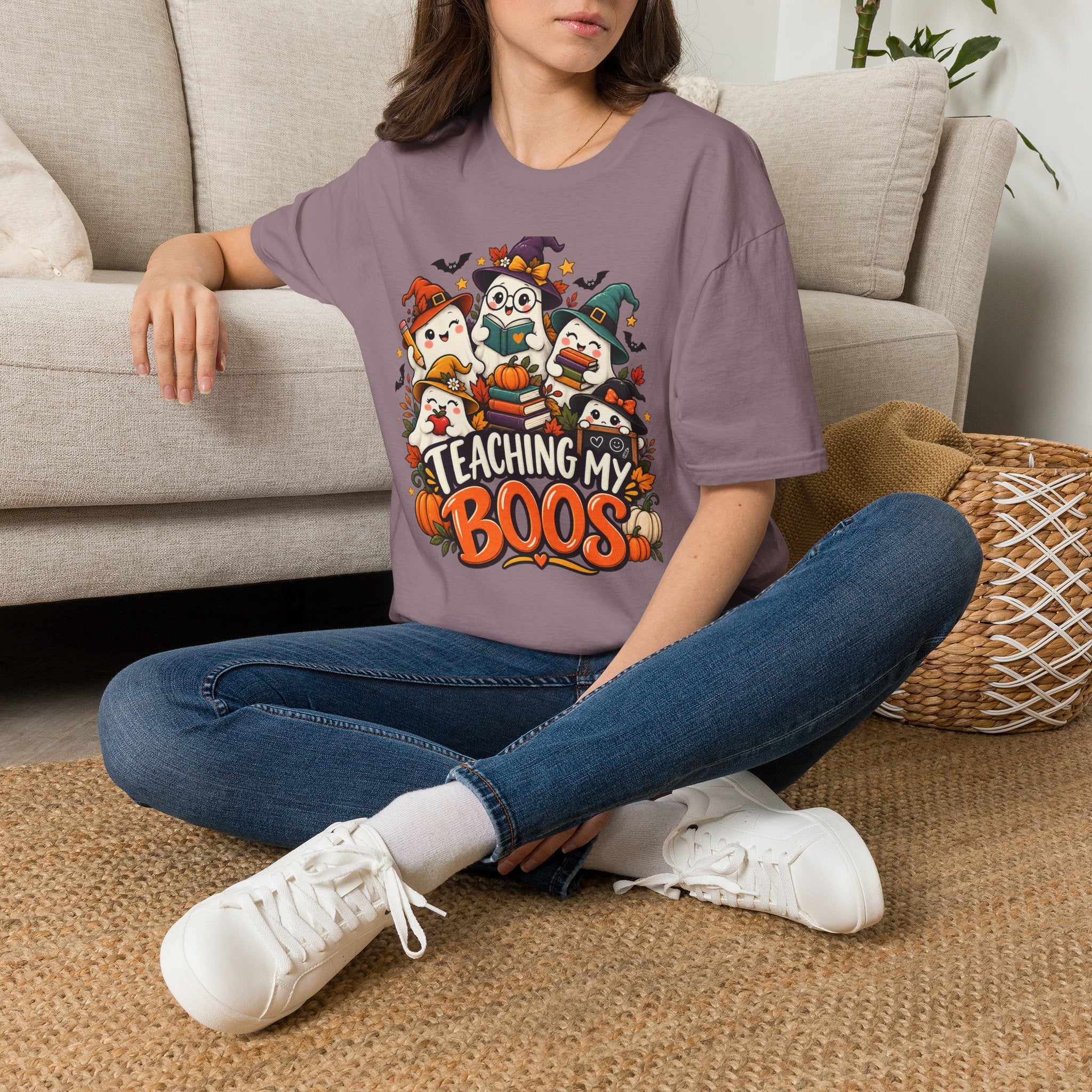 Halloween Teacher T-Shirt — "Teaching My Boos" Cute Ghosts & Pumpkins Tee