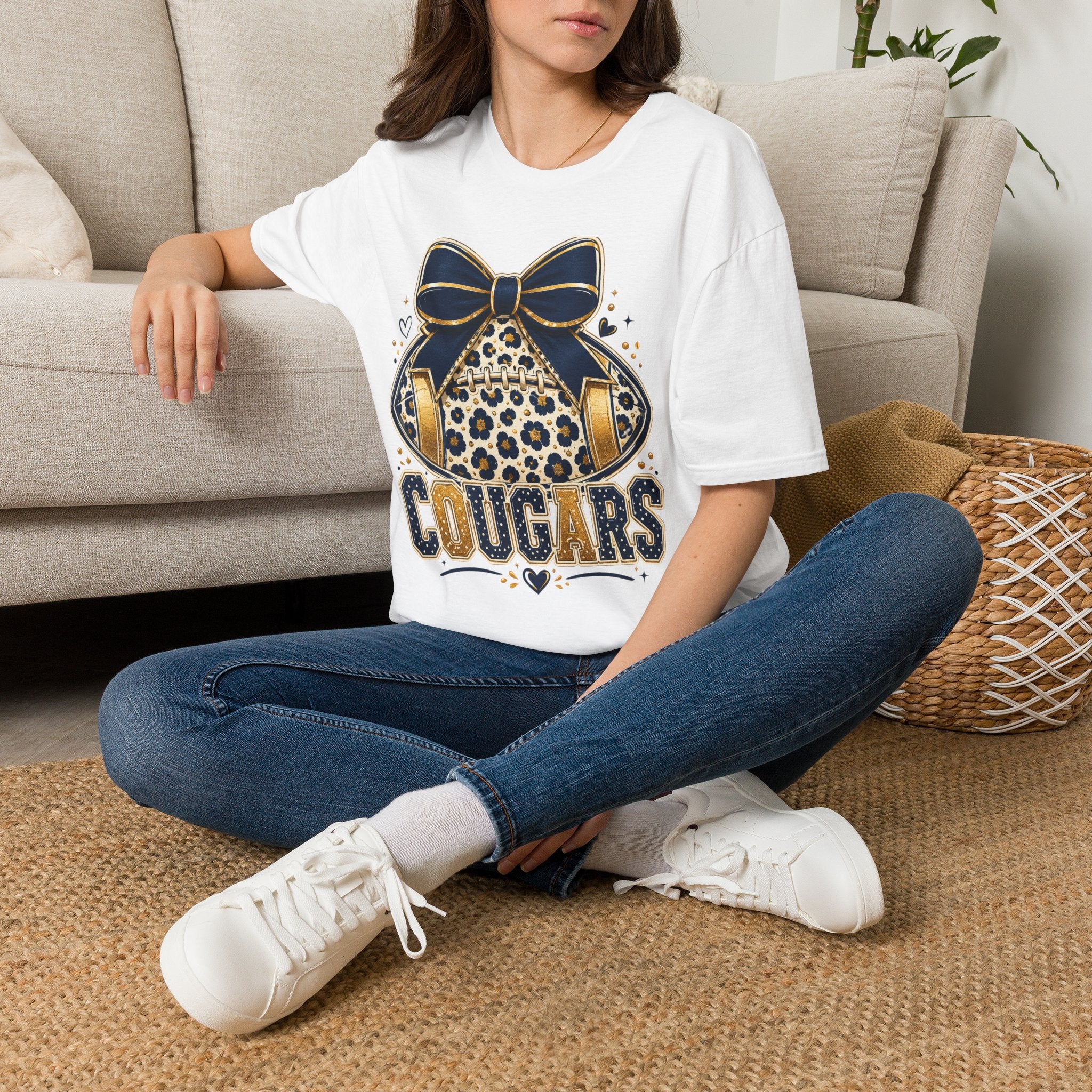 Cougars Leopard Headphones T-Shirt — Cute Team Mascot Graphic Tee