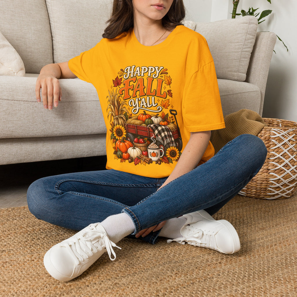 Happy Fall Y'all T-Shirt — Autumn Pumpkin & Sunflower Tee