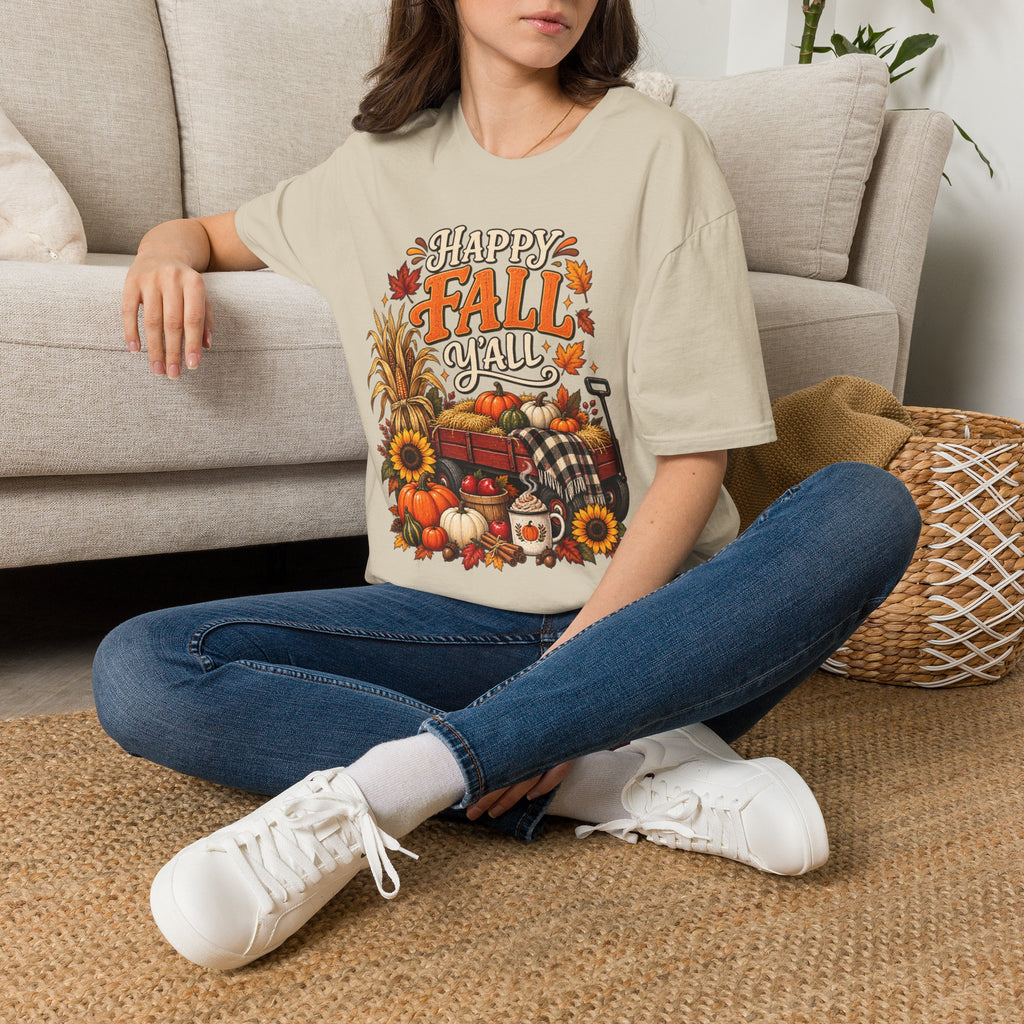 Happy Fall Y'all T-Shirt — Autumn Pumpkin & Sunflower Tee