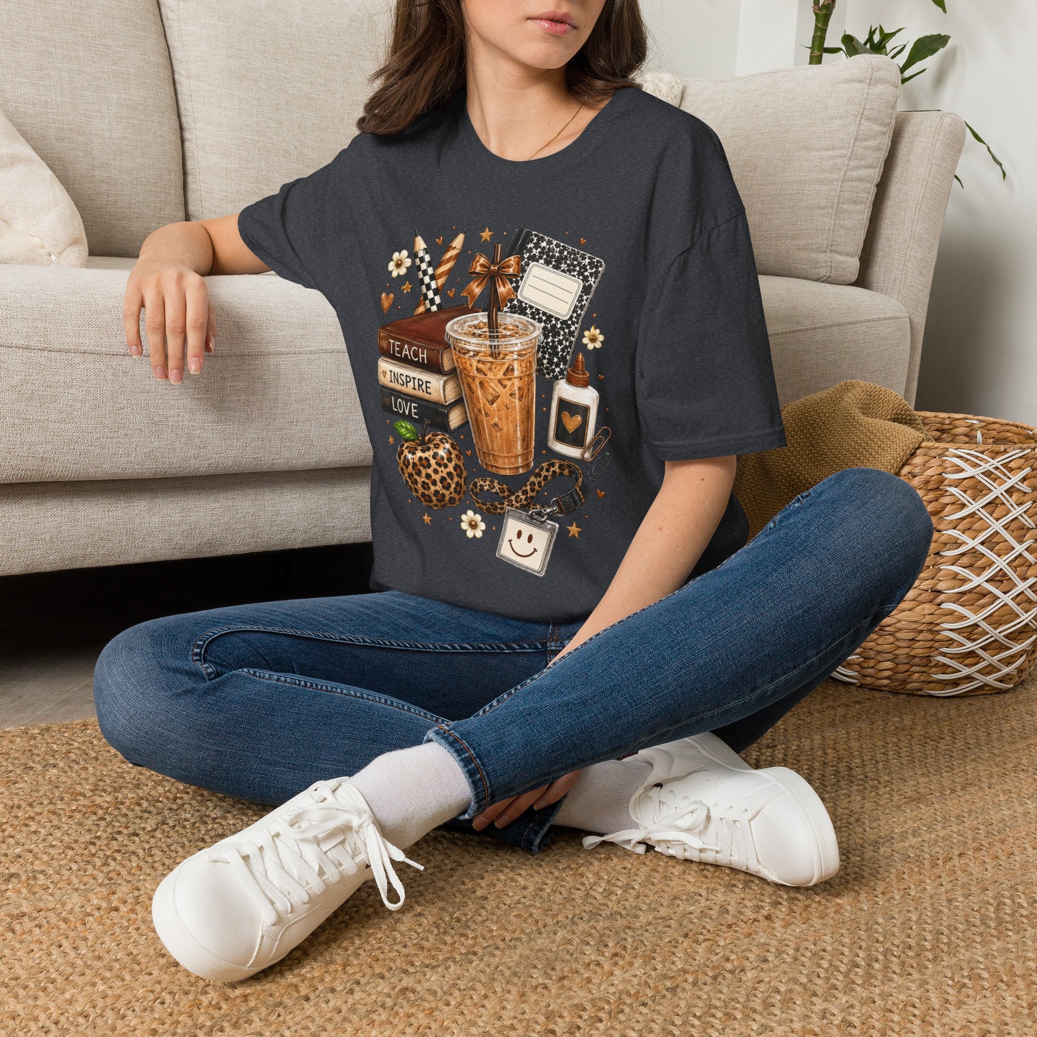 Teacher Coffee & Planner T‑Shirt — Teach Inspire Love Design