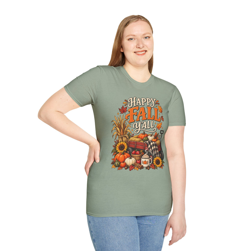 Happy Fall Y'all T-Shirt — Autumn Pumpkin & Sunflower Tee