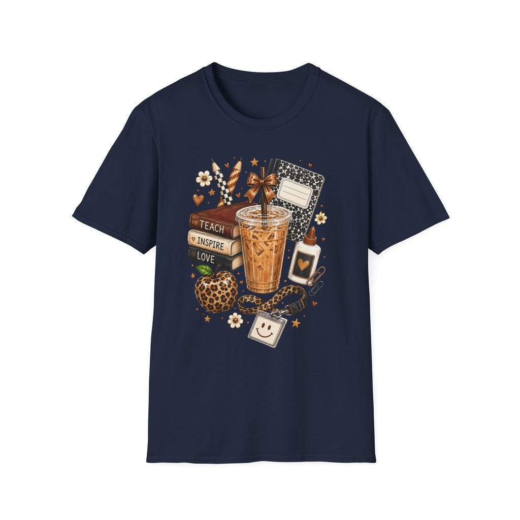 Teacher Coffee & Planner T‑Shirt — Teach Inspire Love Design