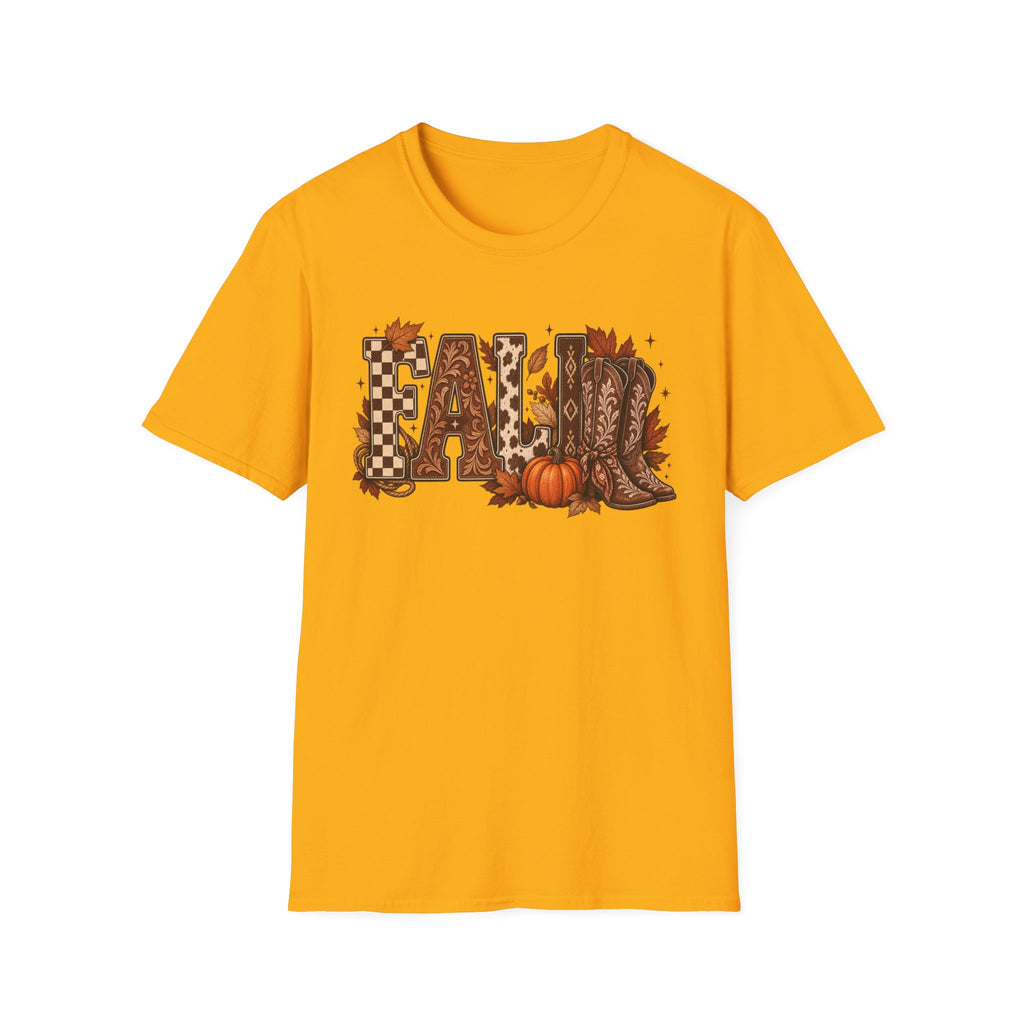 Fall Graphic T-Shirt — Pumpkin & Cowgirl Boots Autumn Tee