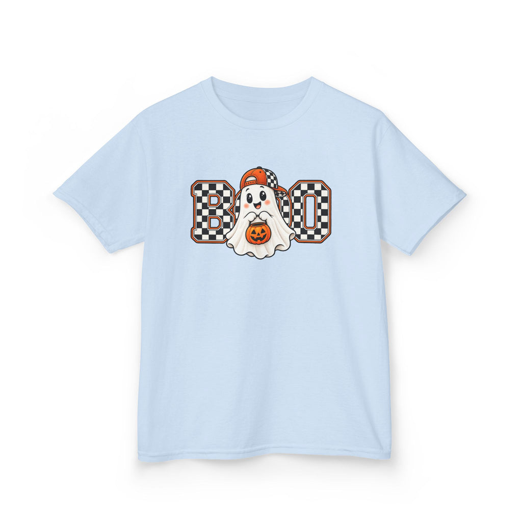 Kids (hat) Halloween 'Boo' Ghost T-Shirt — Checkered Pumpkin Costume Tee