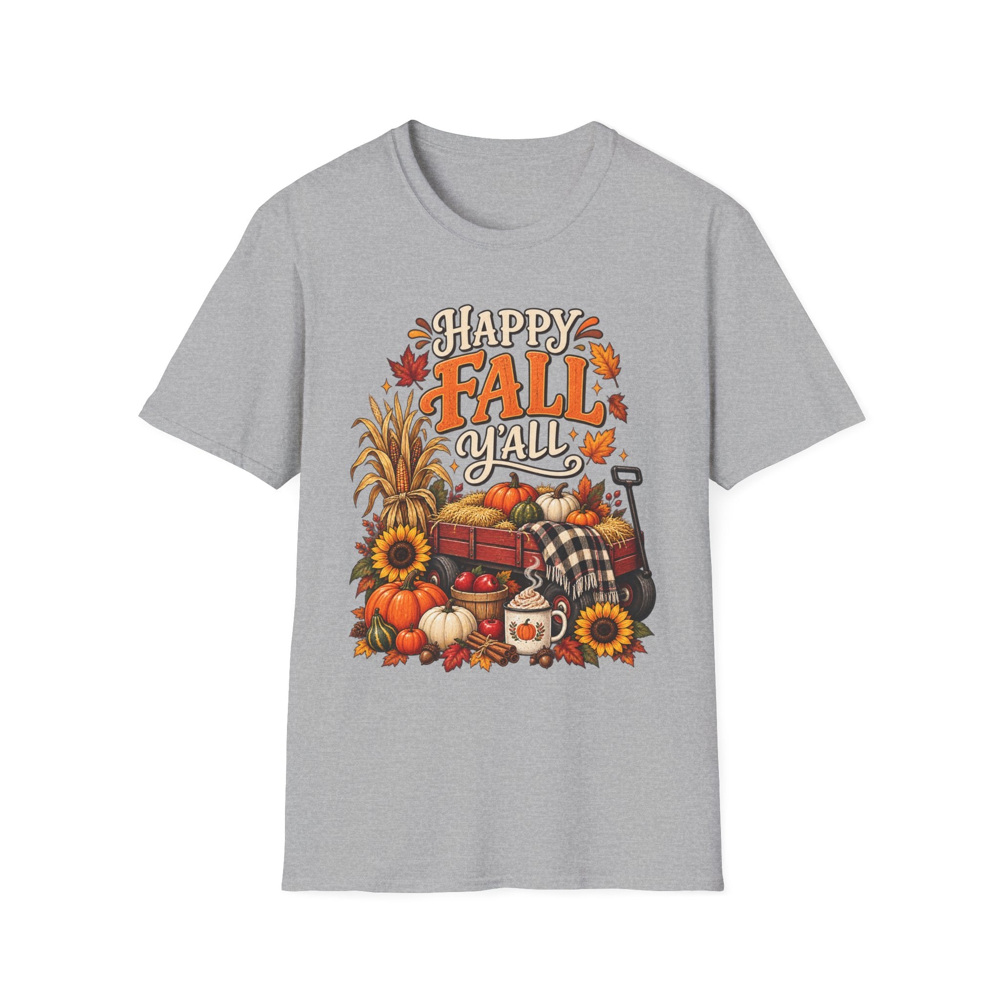 Happy Fall Y'all T-Shirt — Autumn Pumpkin & Sunflower Tee