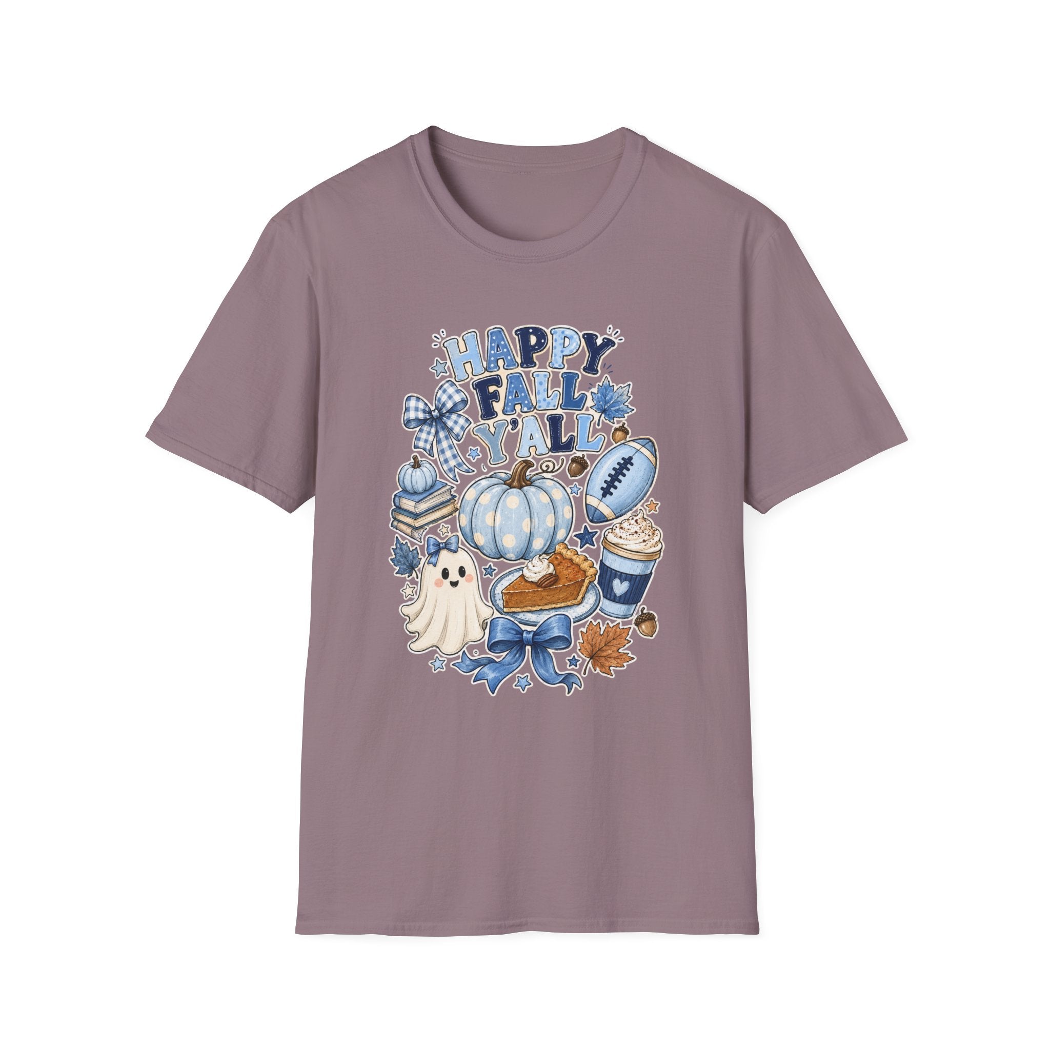 Happy Fall Y'all T-Shirt — Blue Pumpkin & Football Autumn Tee