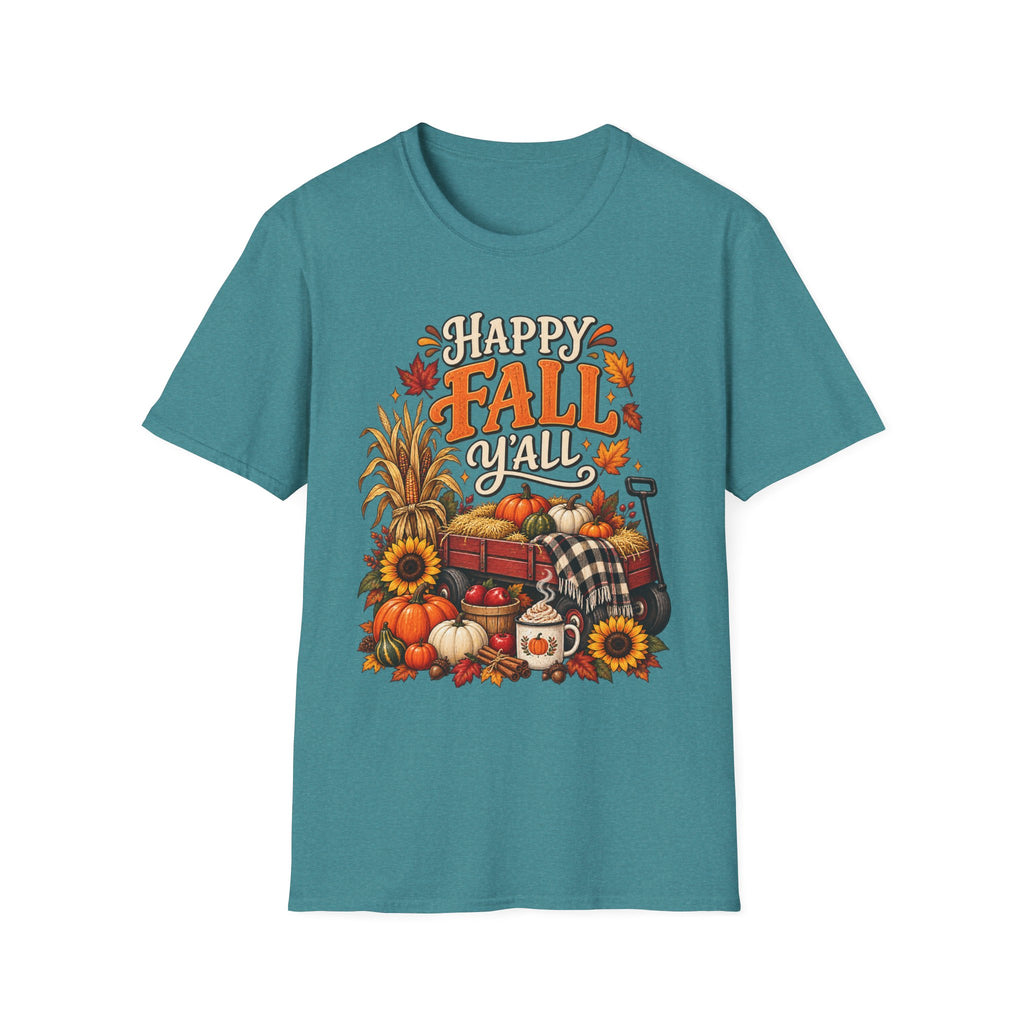 Happy Fall Y'all T-Shirt — Autumn Pumpkin & Sunflower Tee
